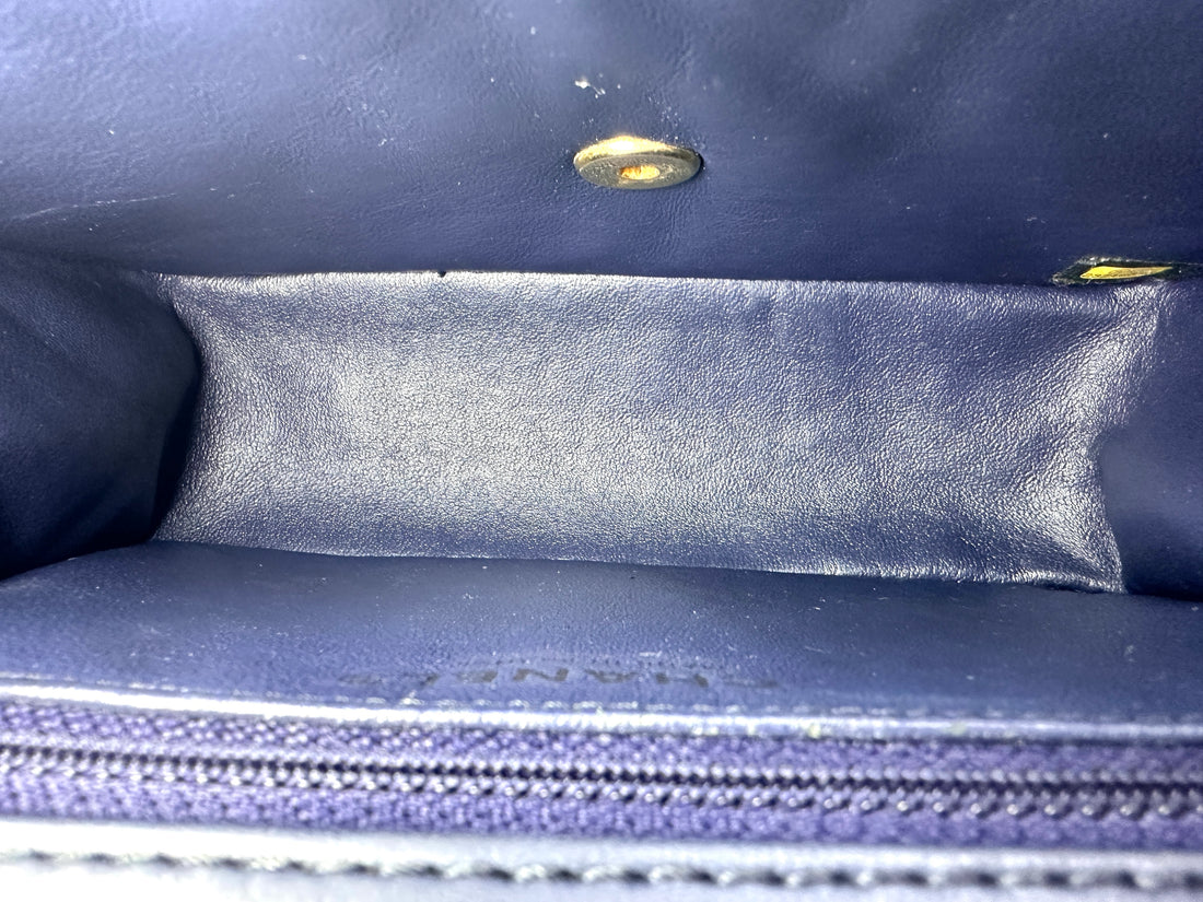 Chanel Dark Blue Leather Cross Stitch Coco Handle Bag(23***76) CC1218