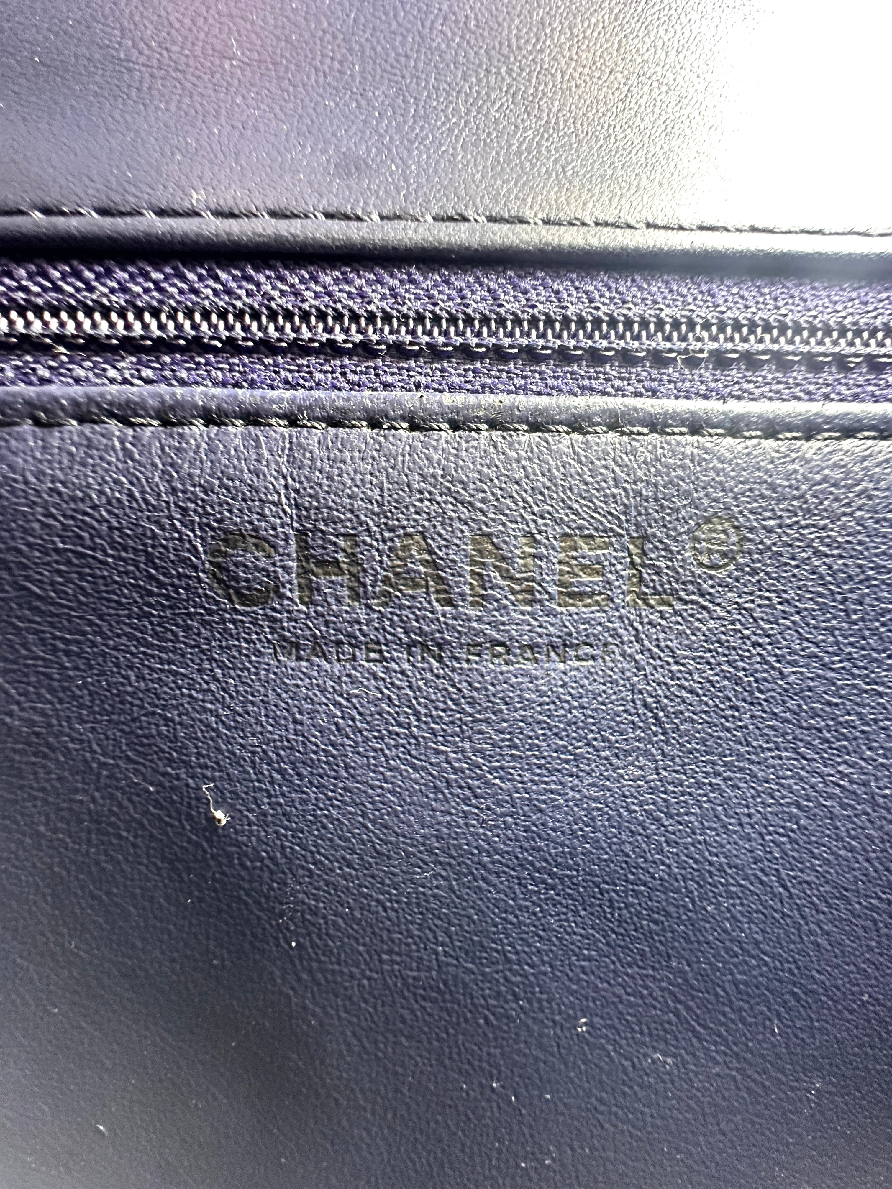 Chanel Dark Blue Leather Cross Stitch Coco Handle Bag(23***76) CC1218