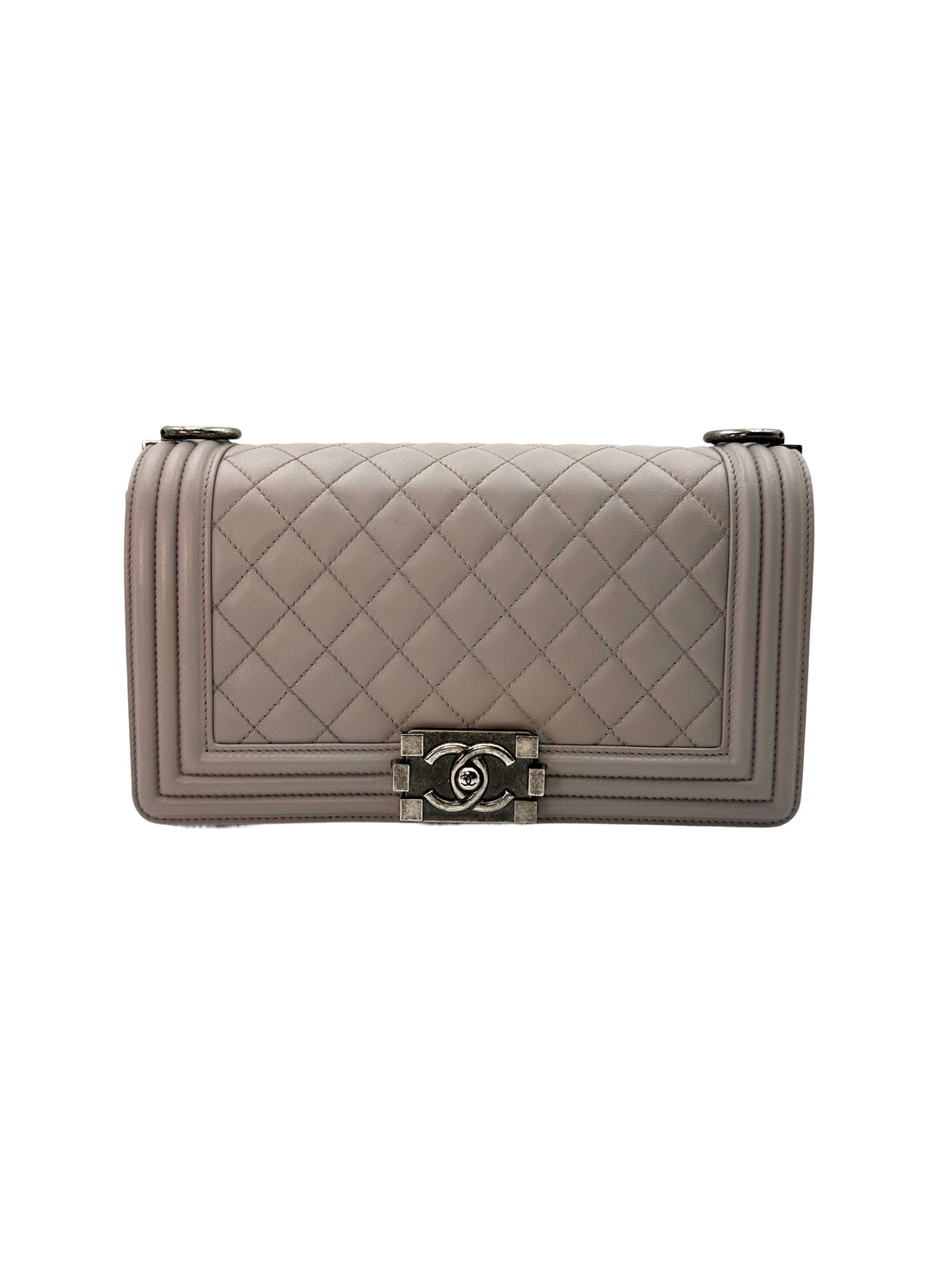 Chanel LeBoy Grey Quilted Lambskin Leather Medium Size Chain Flap Bag(18***84) CC1219
