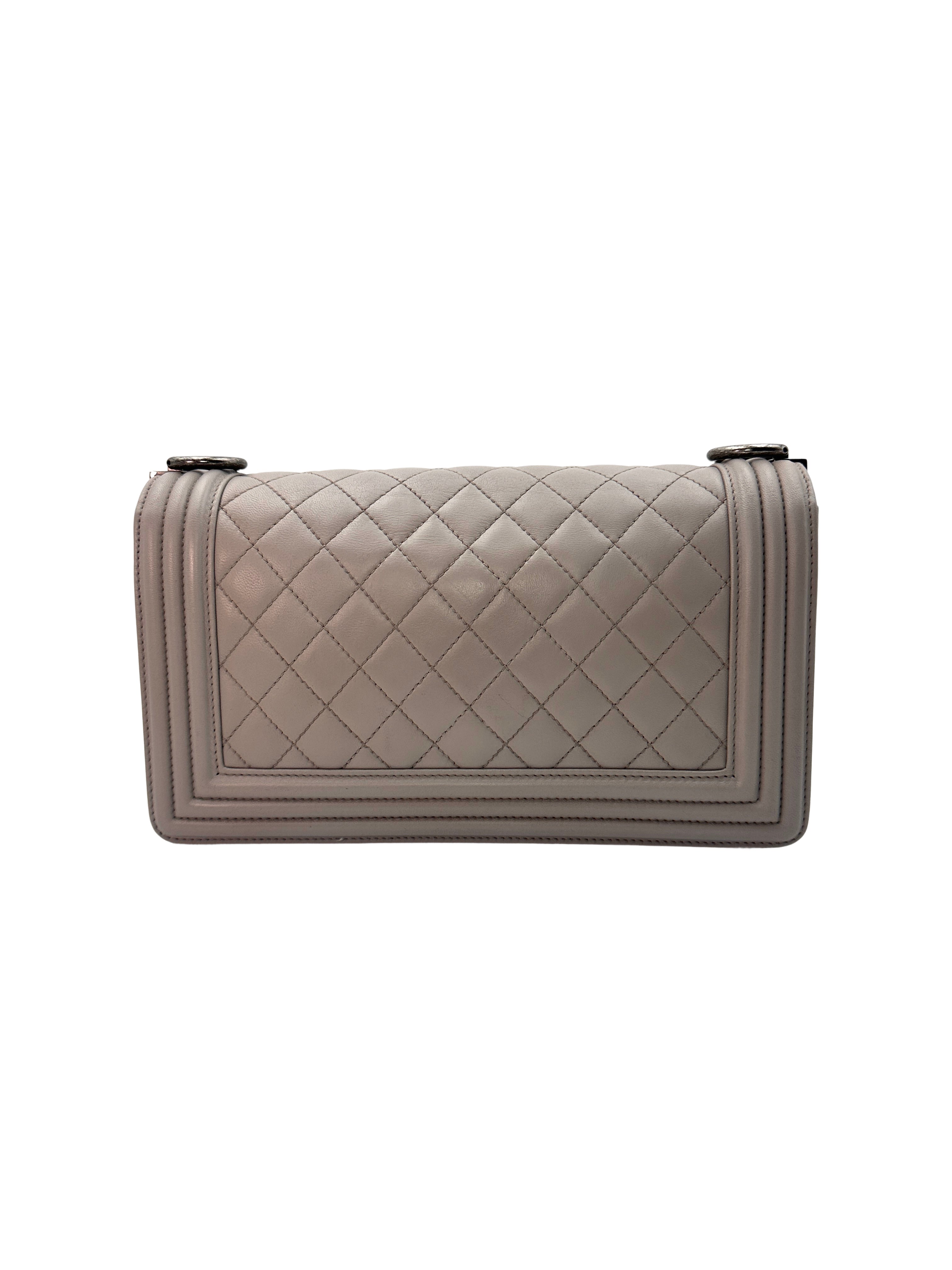 Chanel LeBoy Grey Quilted Lambskin Leather Medium Size Chain Flap Bag(18***84) CC1219