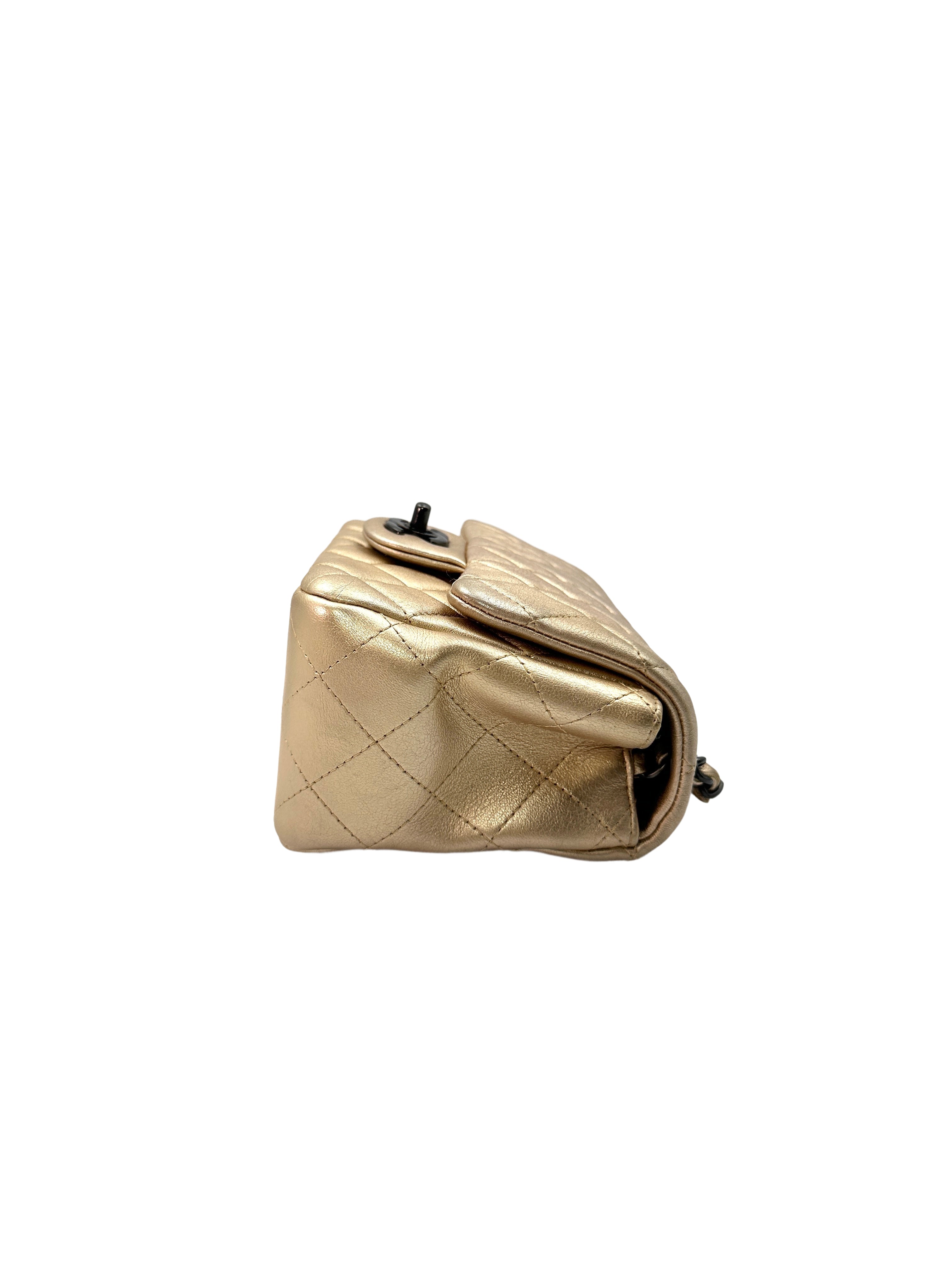 Chanel Gold Quilted Leather Mini Square Flap Chain Bag(31***78) CC1211