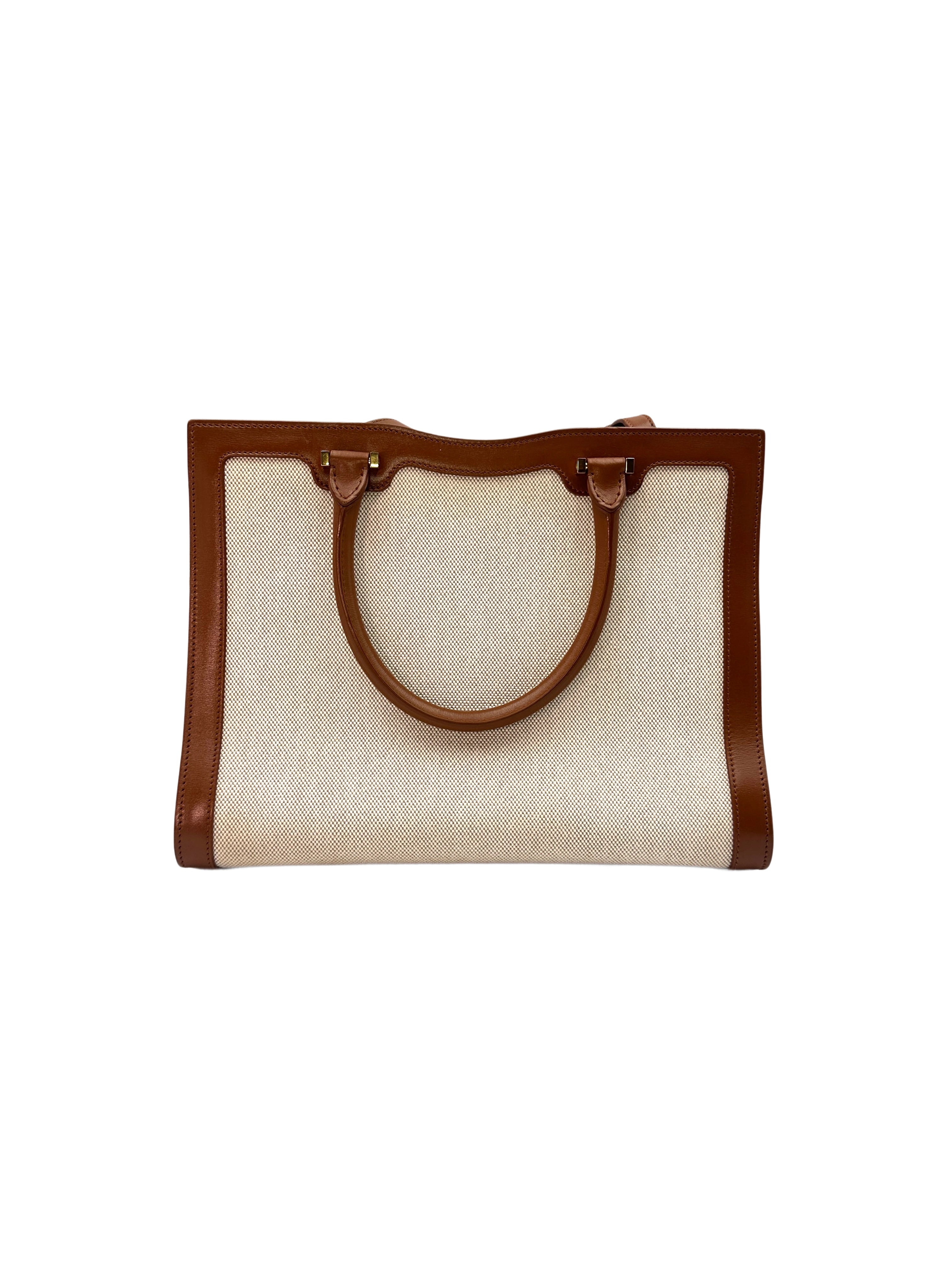 Saint Laurent Uptown Brown/White Handle Bag With Gold Hardware SL153