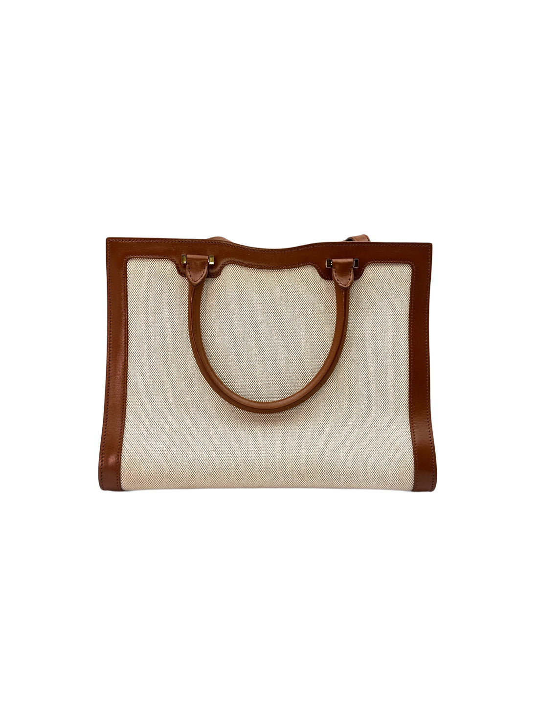 Saint Laurent Uptown Brown/White Handle Bag With Gold Hardware SL153