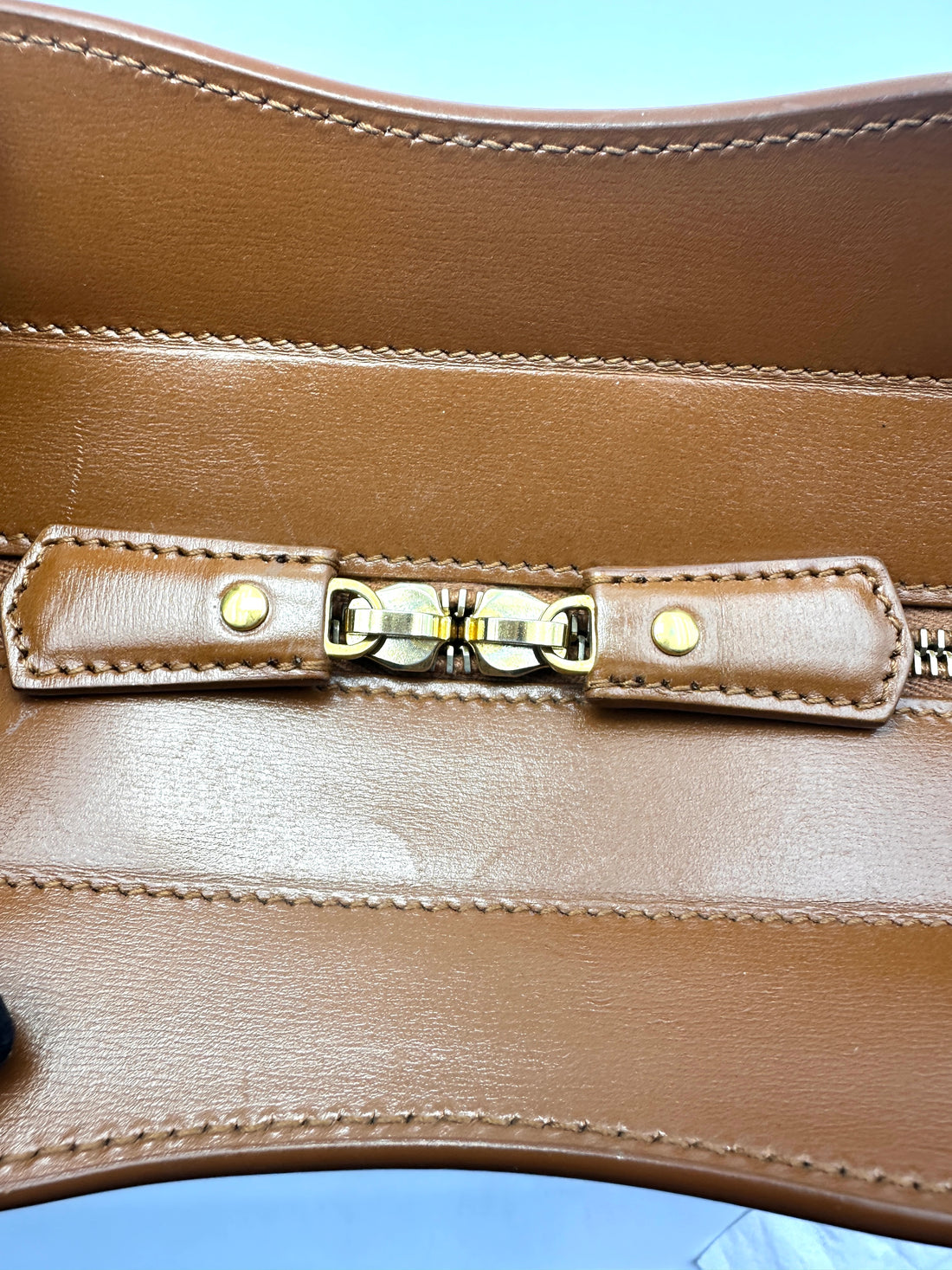 Saint Laurent Uptown Brown/White Handle Bag With Gold Hardware SL153