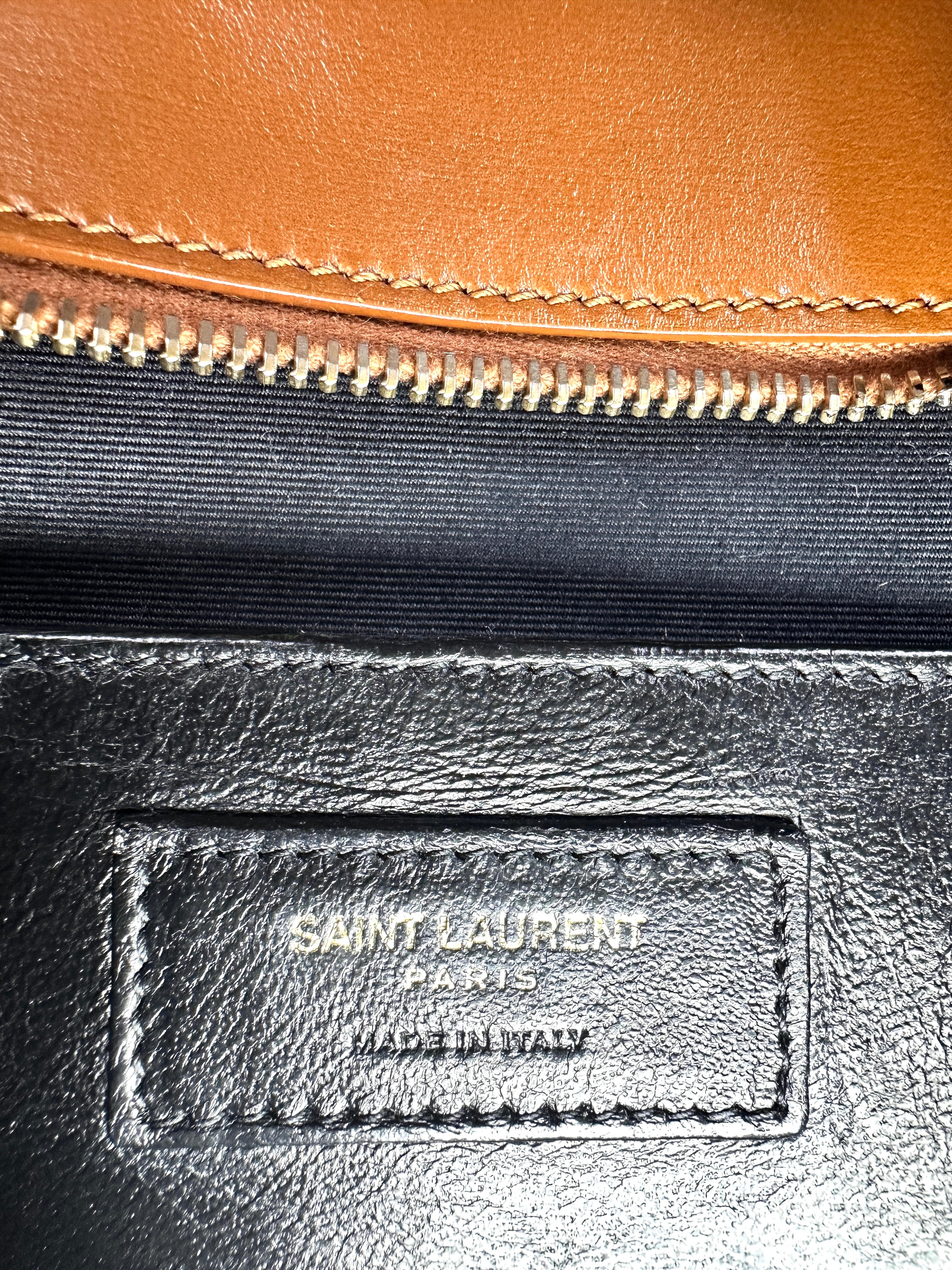 Saint Laurent Uptown Brown/White Handle Bag With Gold Hardware SL153