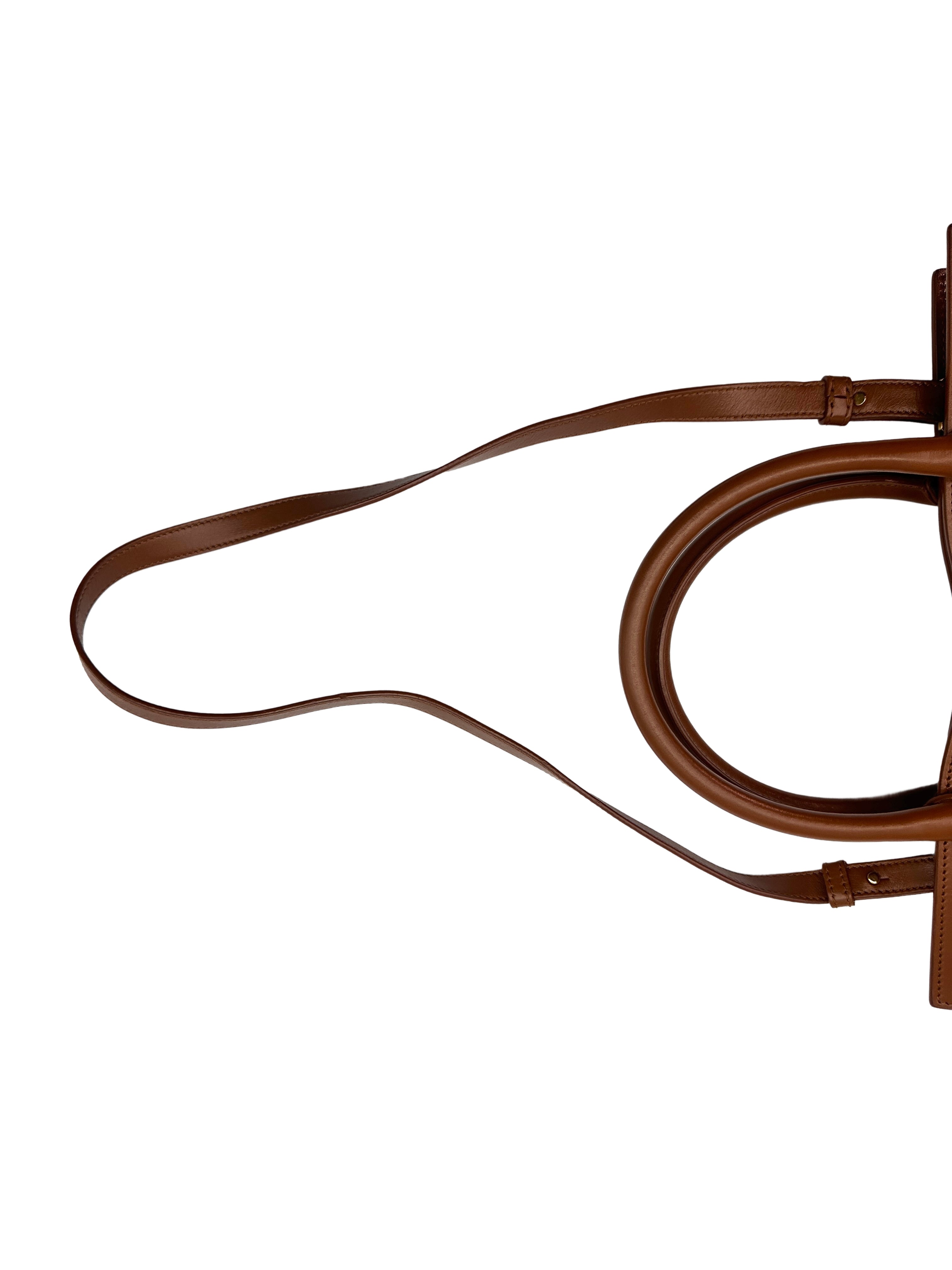 Saint Laurent Uptown Brown/White Handle Bag With Gold Hardware SL153