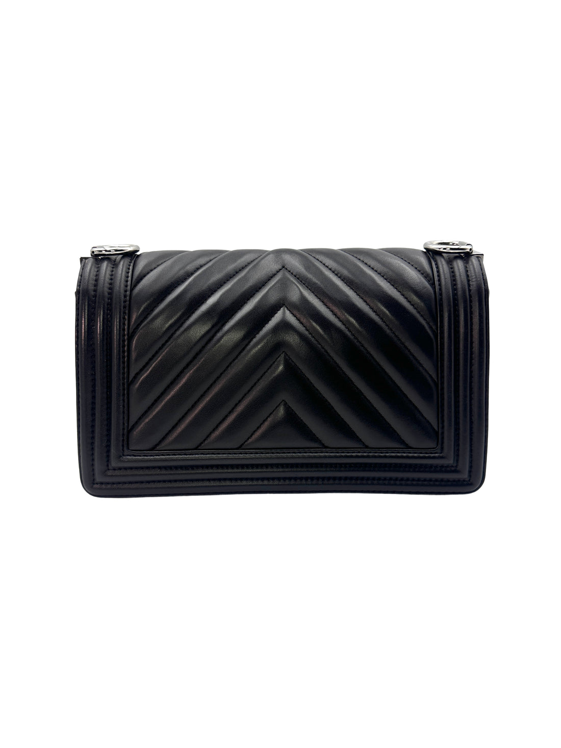 Chanel LeBoy Black Chevron Quilted Lambskin Leather Medium Size Crossbody Bag(24***66) CC1210
