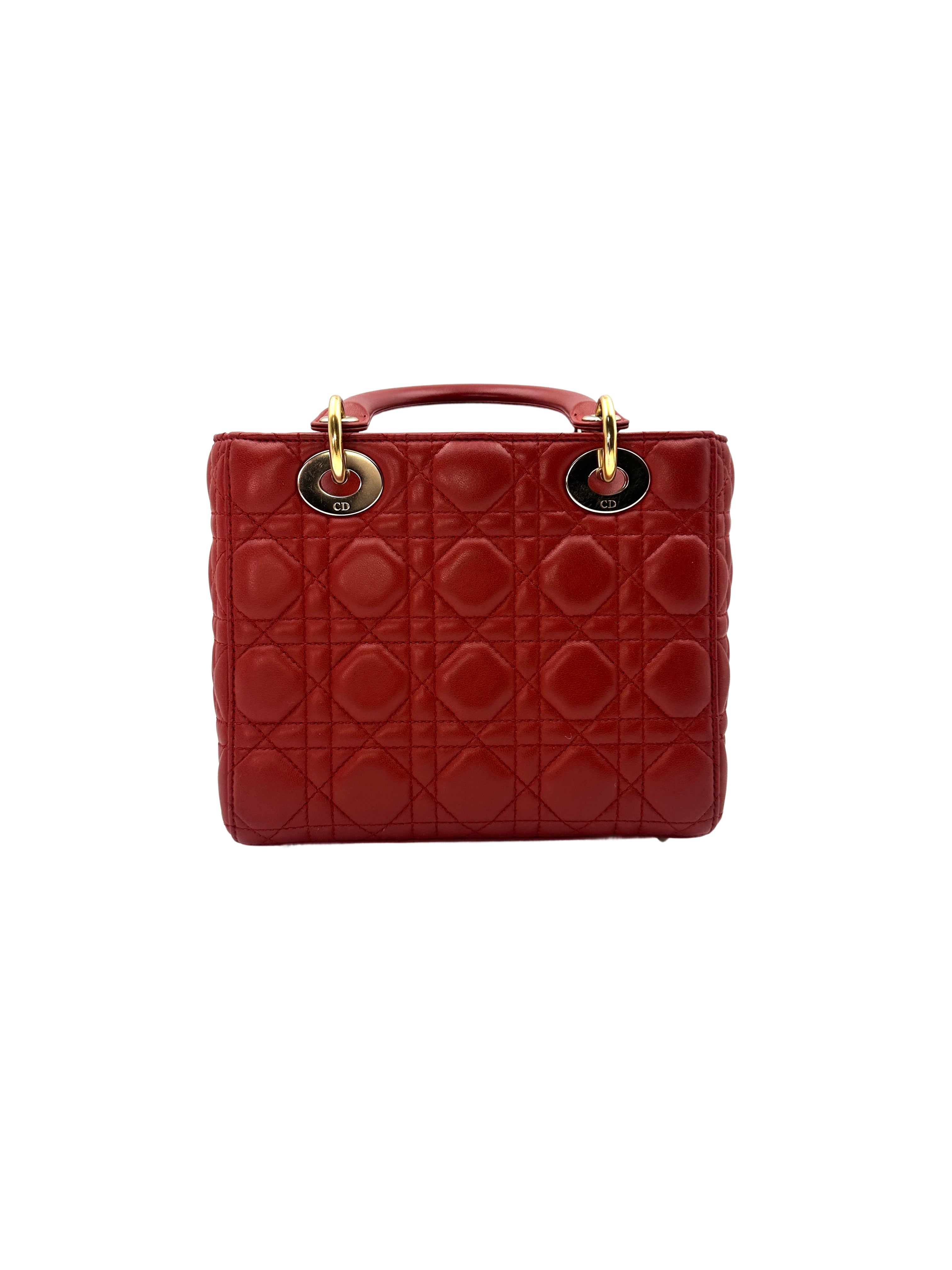 Christian Dior Lady Dior Red Cannage Handle Bag with Charms DR398