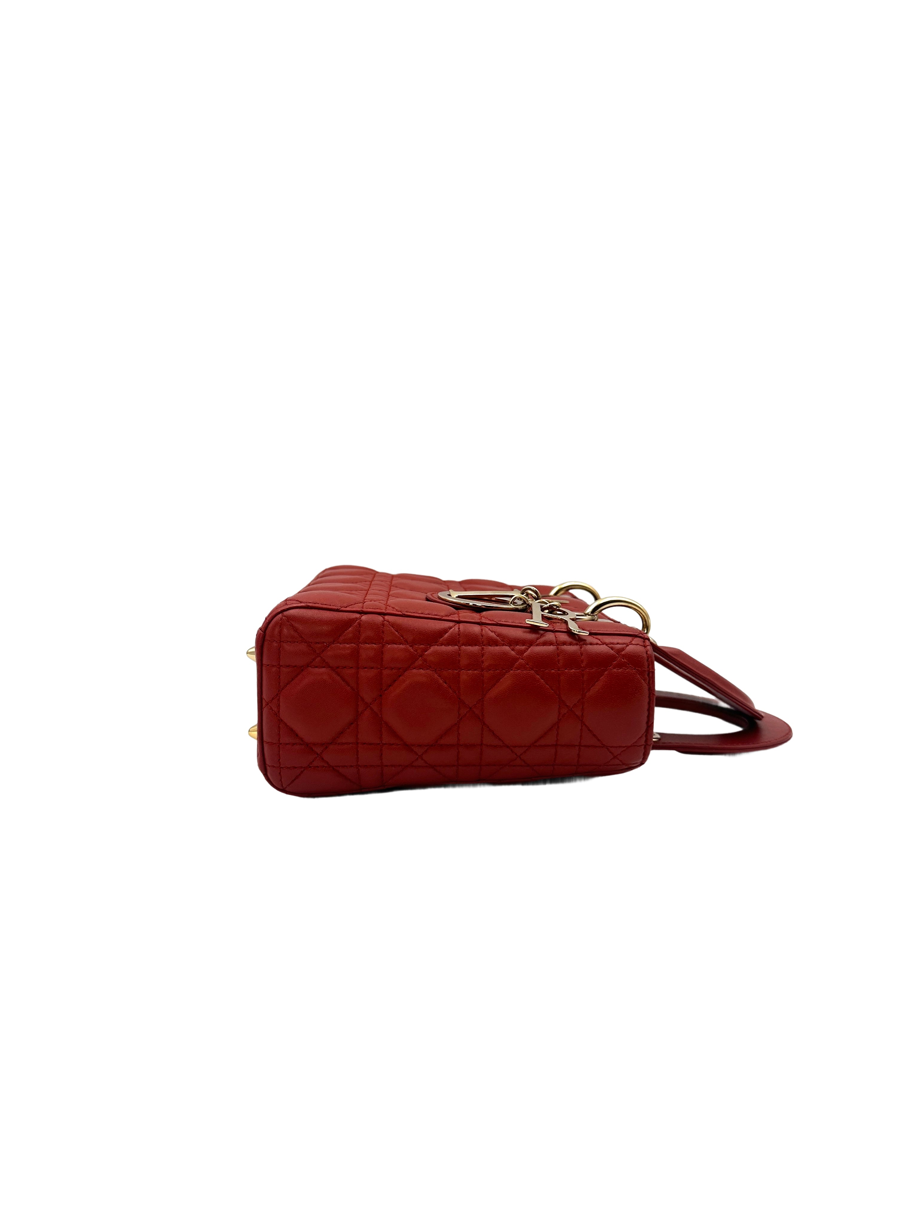 Christian Dior Lady Dior Red Cannage Handle Bag with Charms DR398