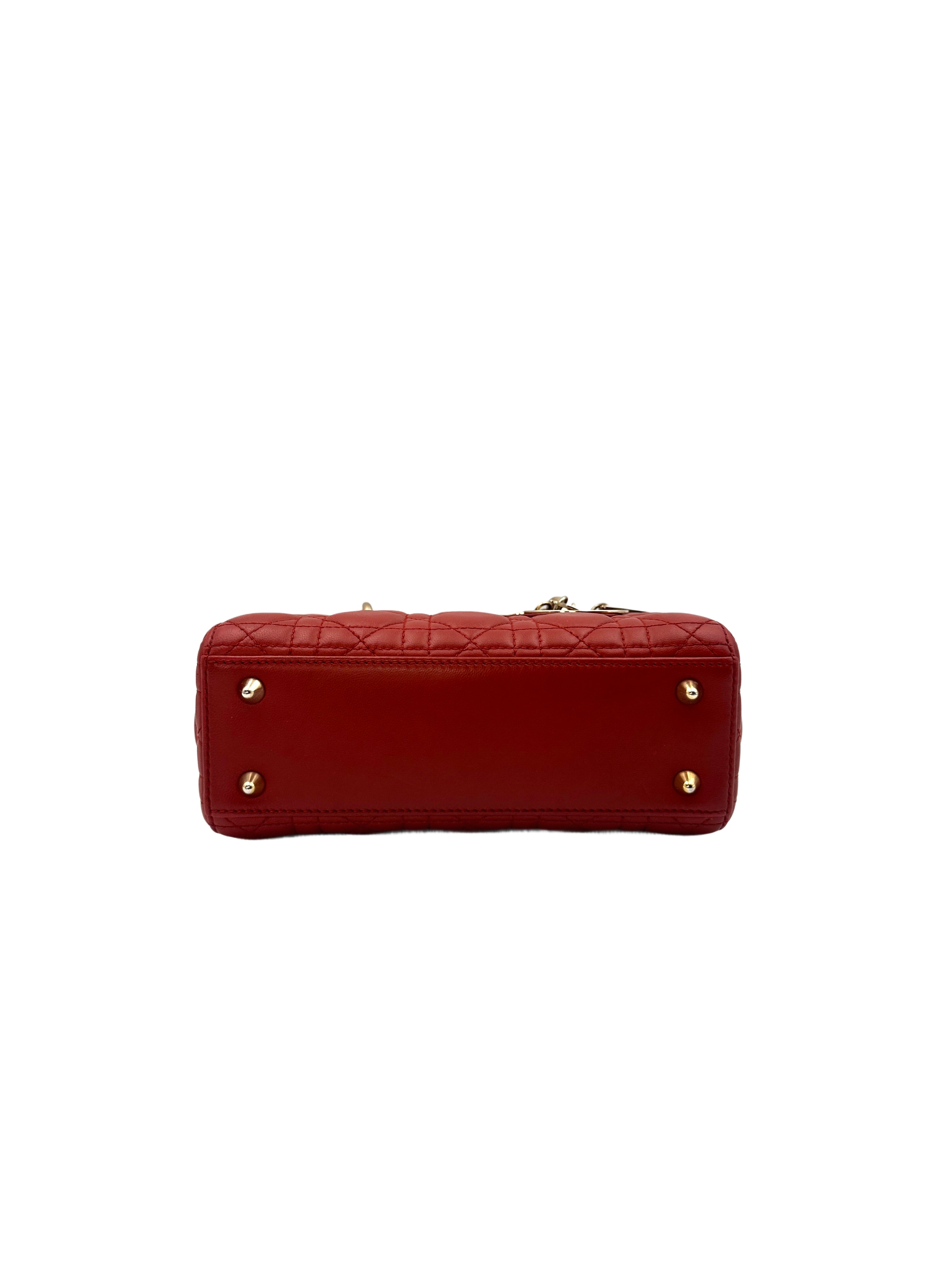 Christian Dior Lady Dior Red Cannage Handle Bag with Charms DR398