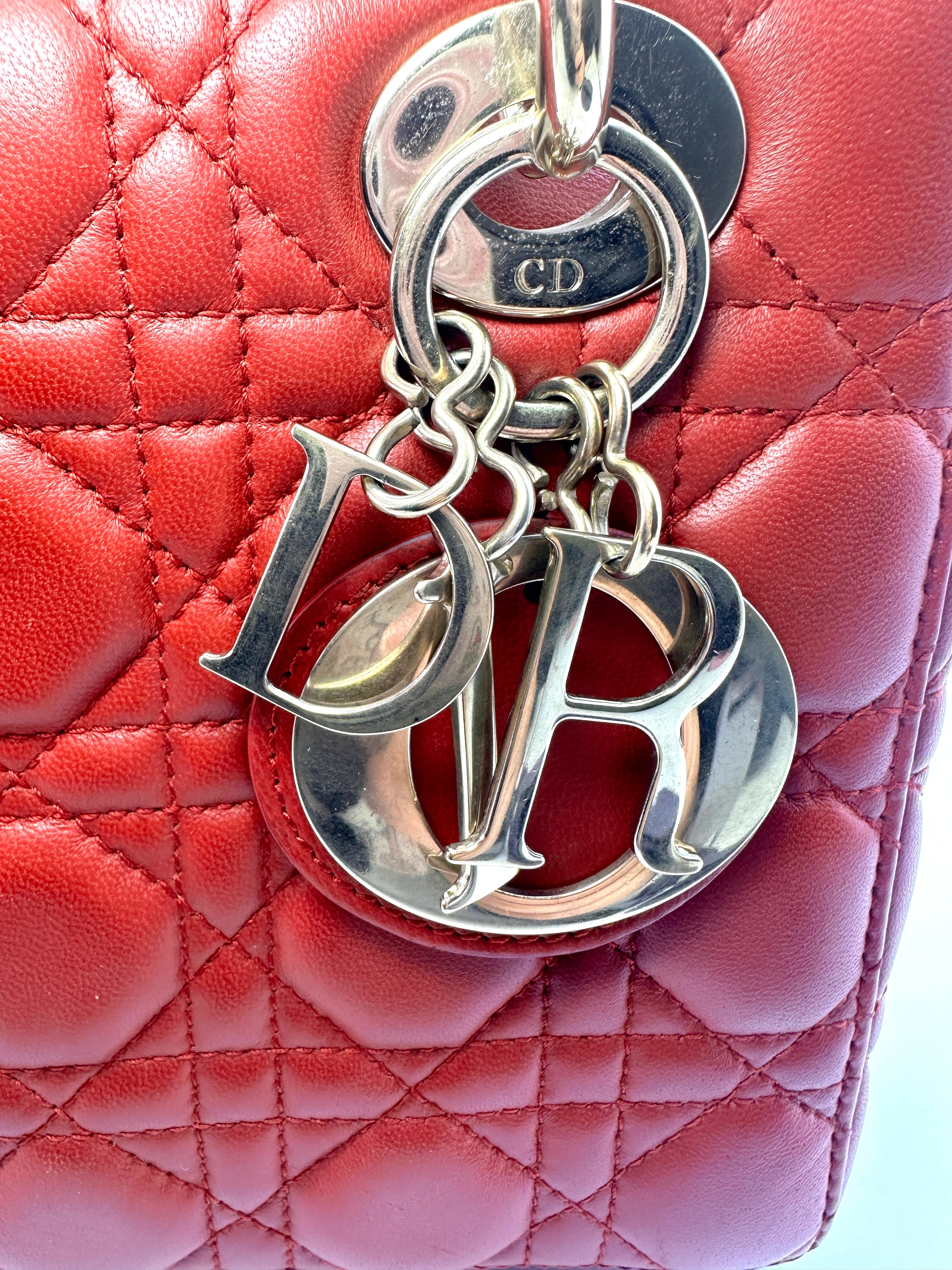 Christian Dior Lady Dior Red Cannage Handle Bag with Charms DR398