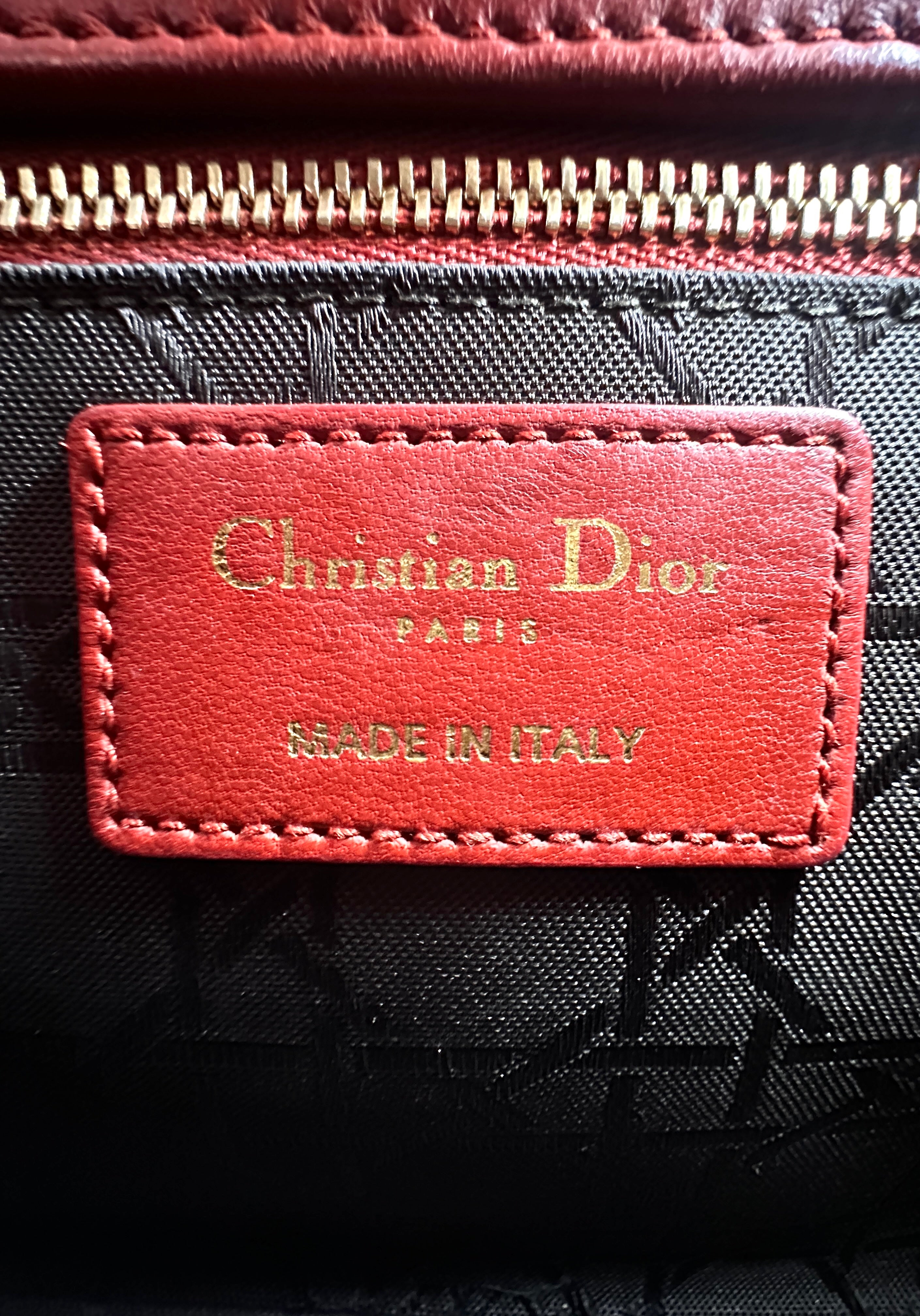 Christian Dior Lady Dior Red Cannage Handle Bag with Charms DR398