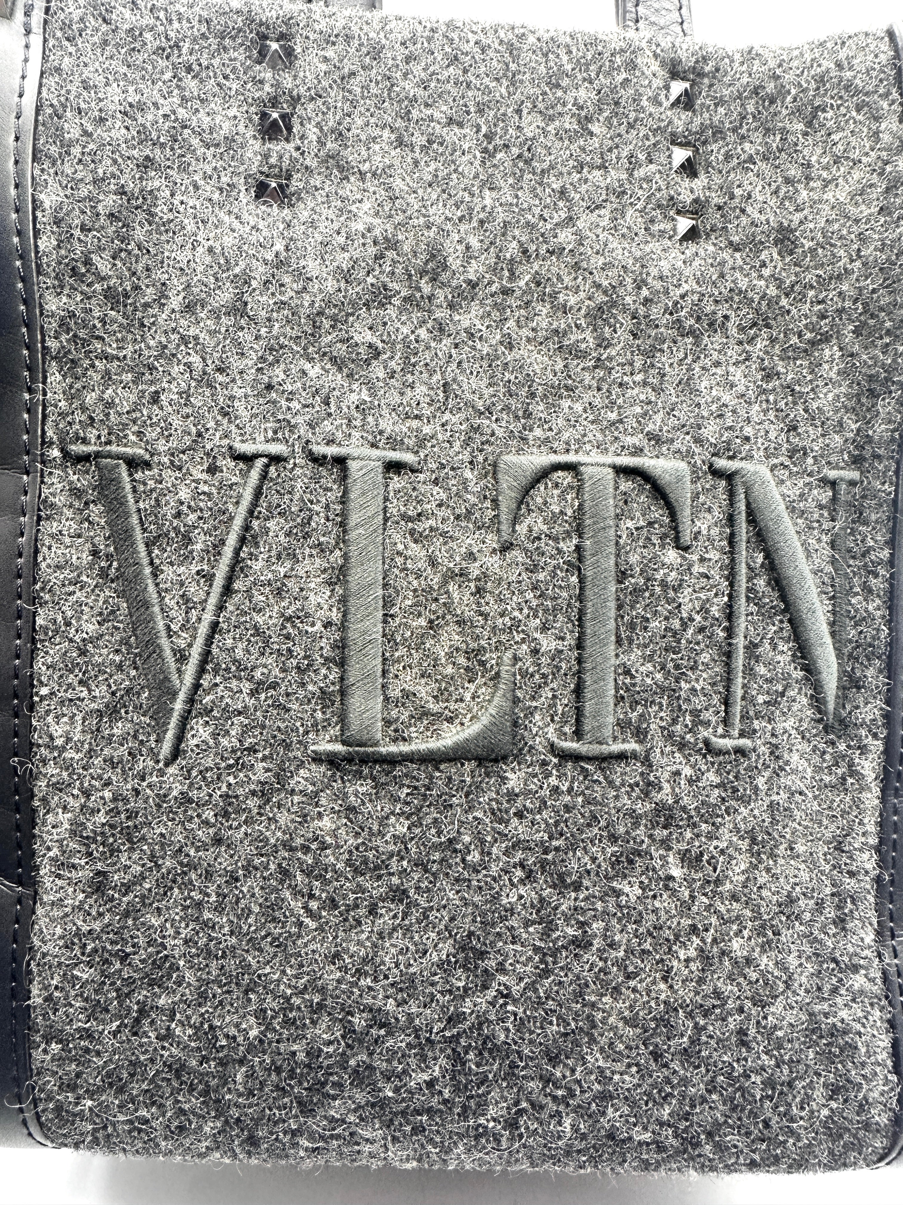 Valentino Black VLTN Logo Leather Tote Handle Bag VT24