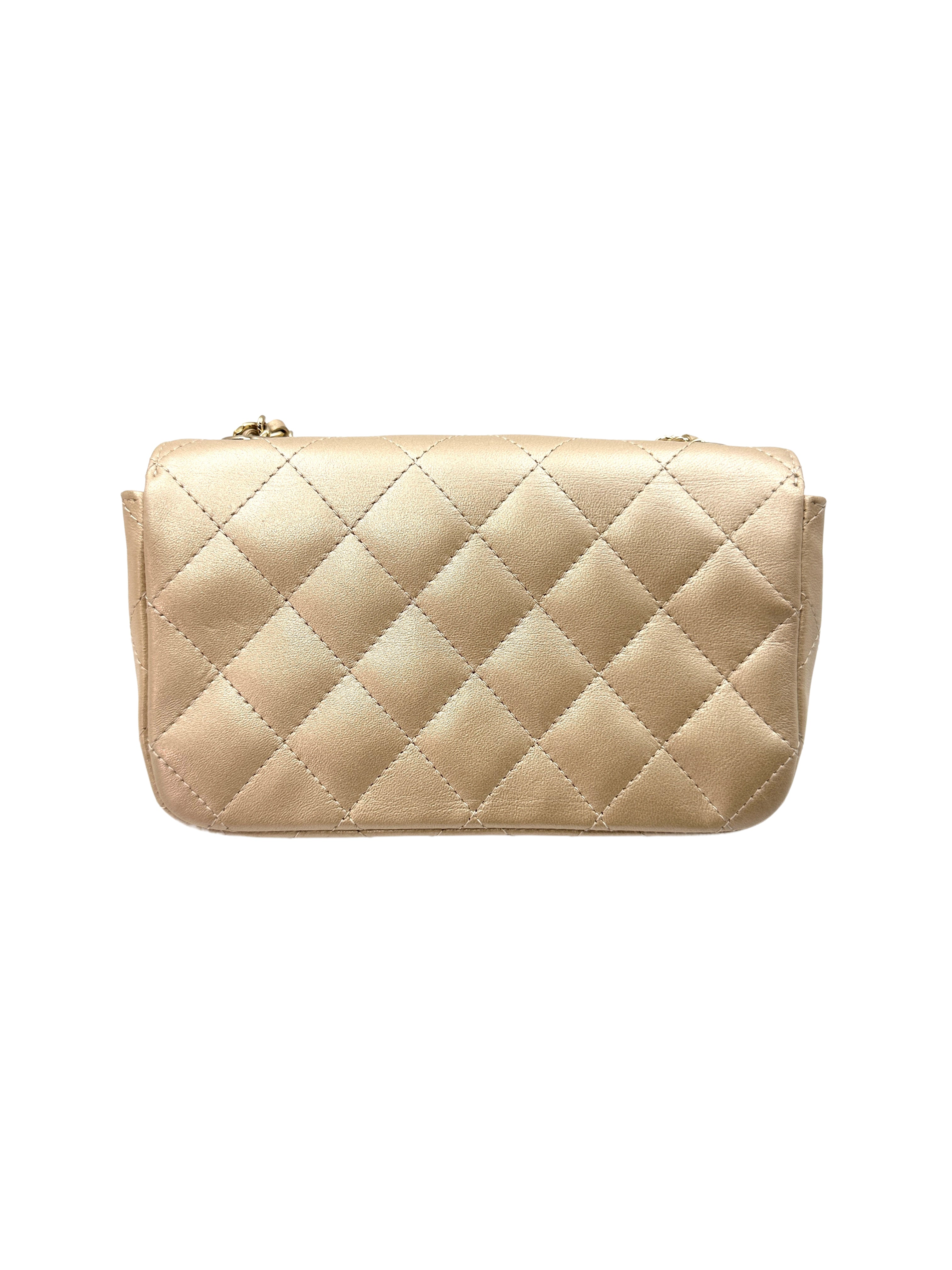 Chanel V For Victory Champagne Gold Quilted Leather Mini Flap Crossbody Bag(23***12) CC1215