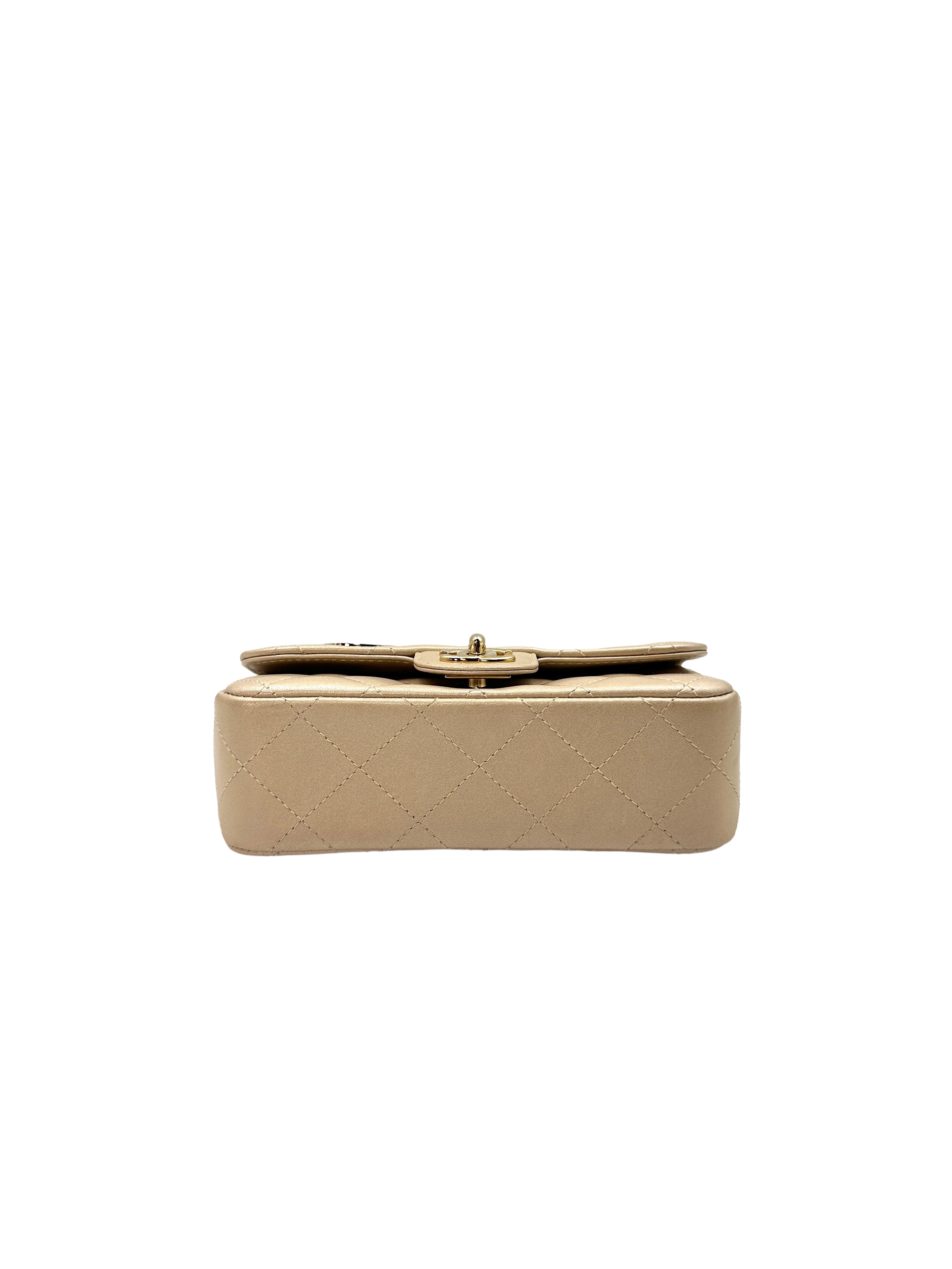 Chanel V For Victory Champagne Gold Quilted Leather Mini Flap Crossbody Bag(23***12) CC1215