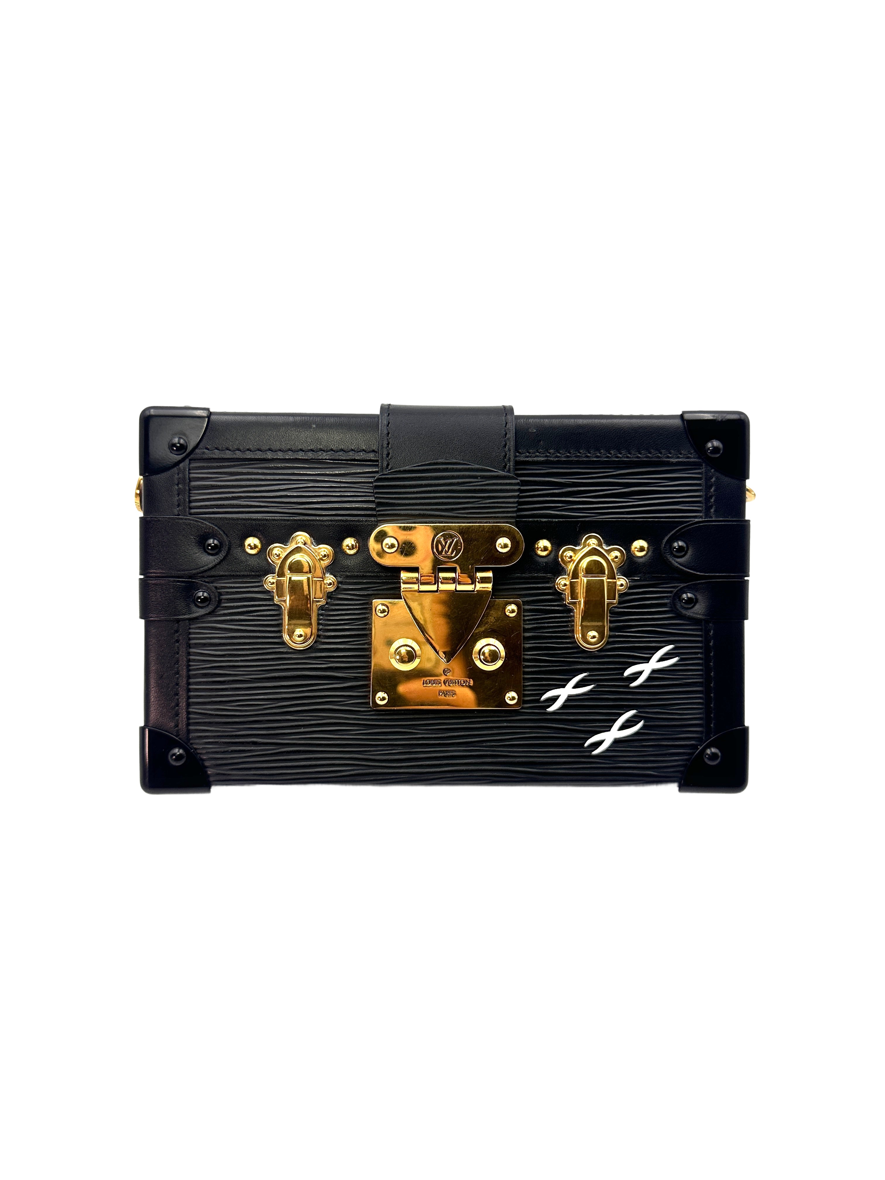 Louis Vuitton Black Petite Malle Monogram Leather Crossbody Bag With Gold Hardware LV1737