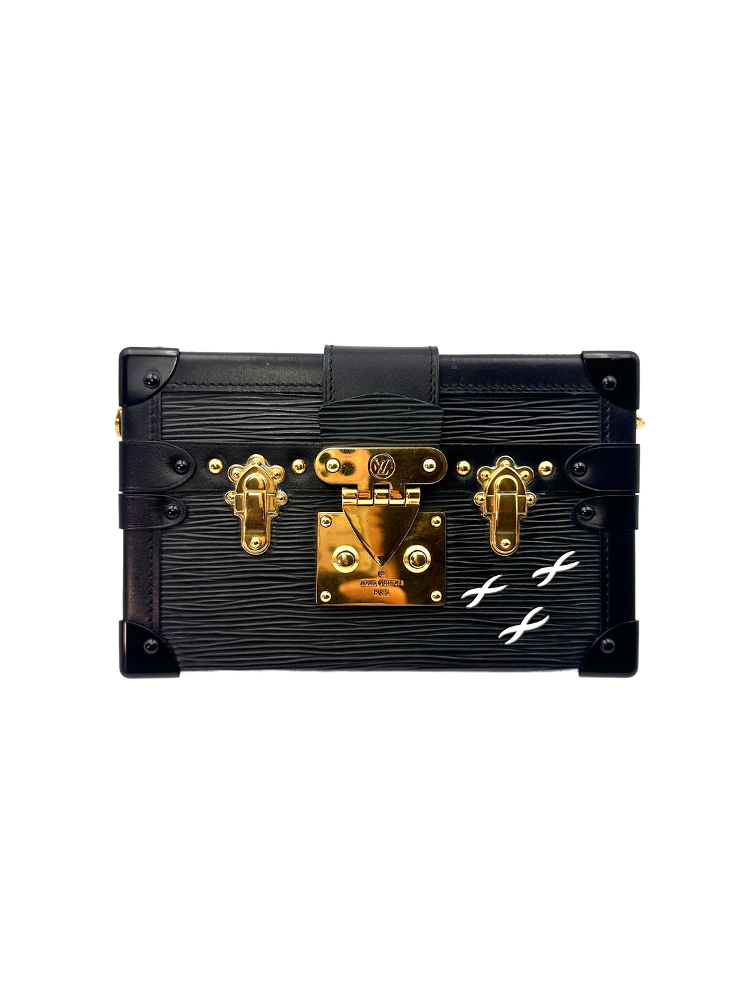 Louis Vuitton Black Petite Malle Monogram Leather Crossbody Bag With Gold Hardware LV1737