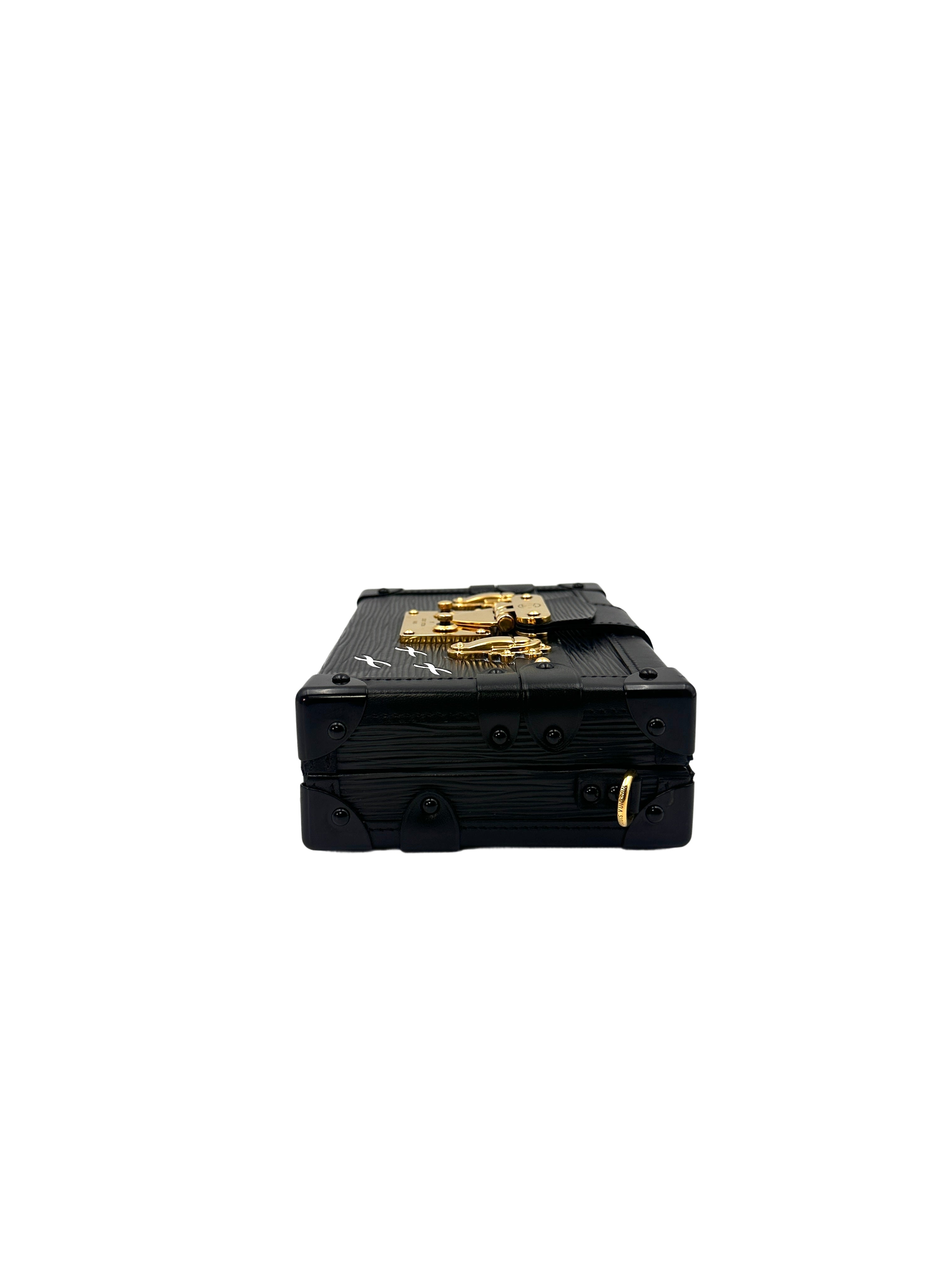 Louis Vuitton Black Petite Malle Monogram Leather Crossbody Bag With Gold Hardware LV1737