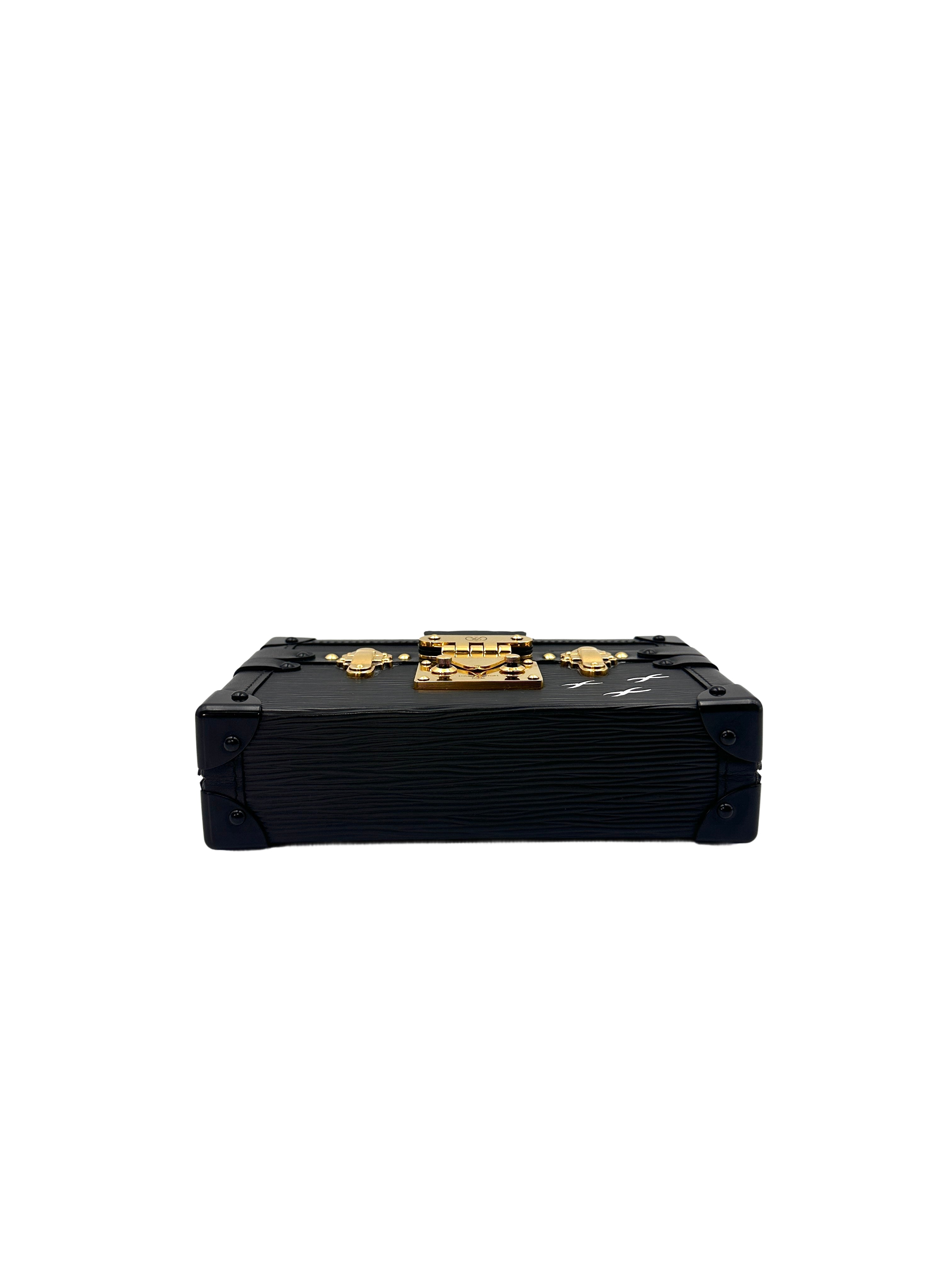 Louis Vuitton Black Petite Malle Monogram Leather Crossbody Bag With Gold Hardware LV1737