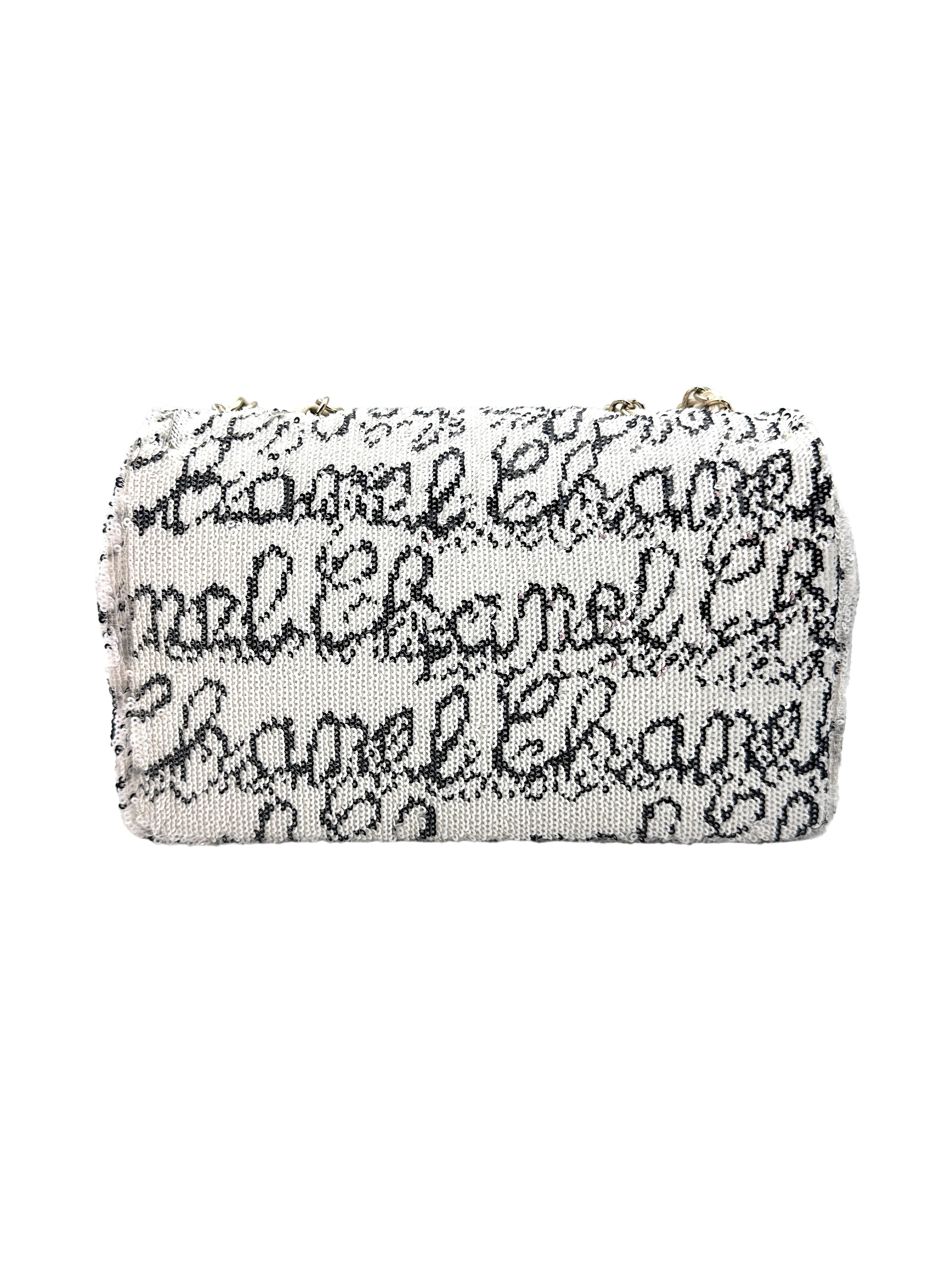 Chanel White Sequin Logo Medium Size Flap Bag With Chip(G5***85) CC1214