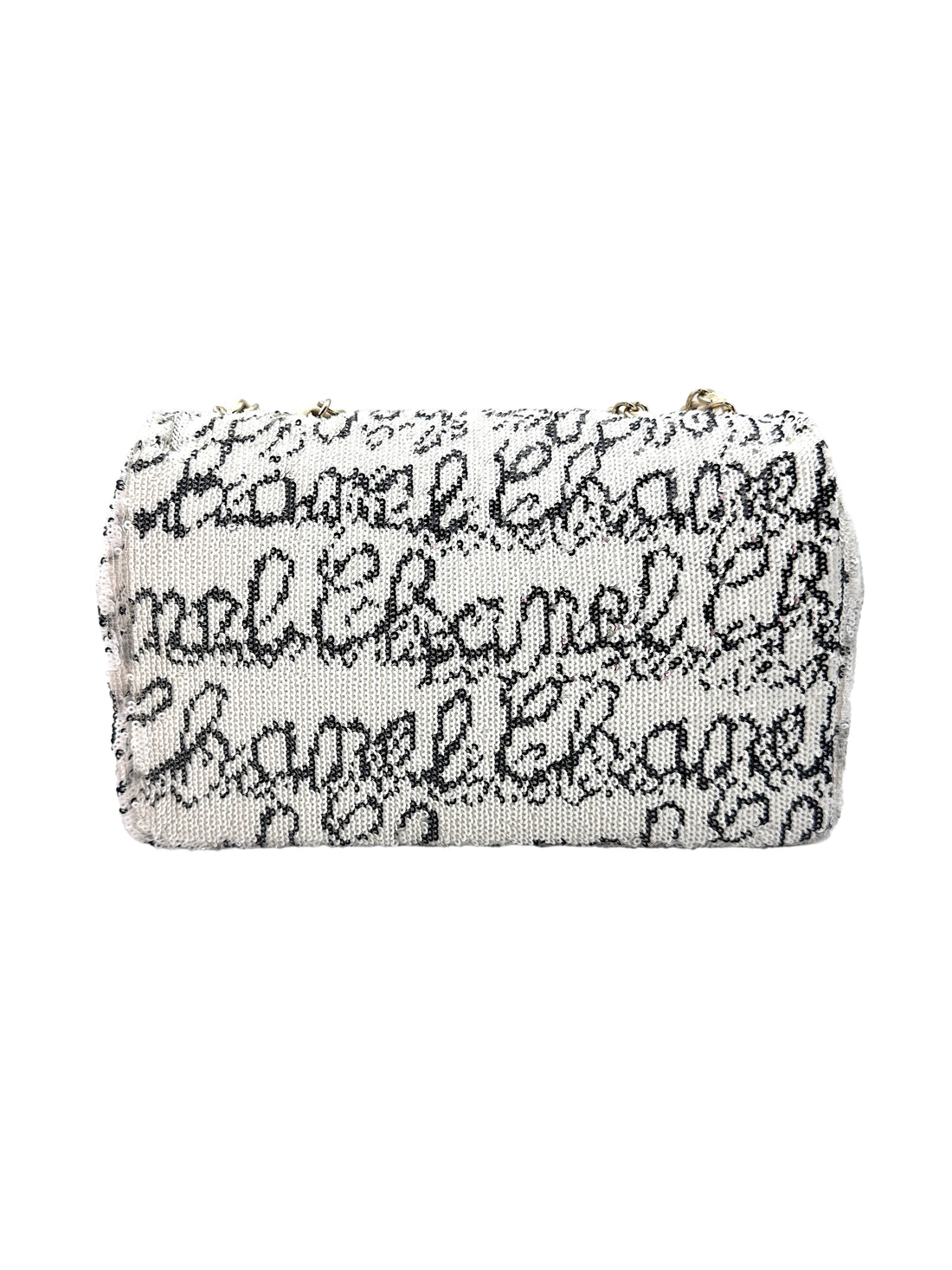 Chanel White Sequin Logo Medium Size Flap Bag With Chip(G5***85) CC1214