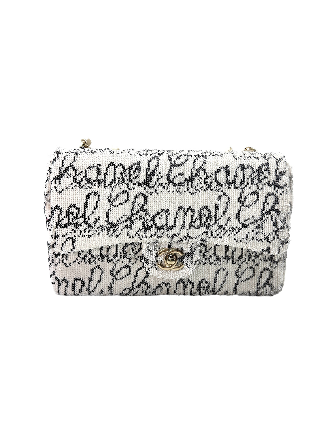 Chanel White Sequin Logo Medium Size Flap Bag With Chip(G5***85) CC1214