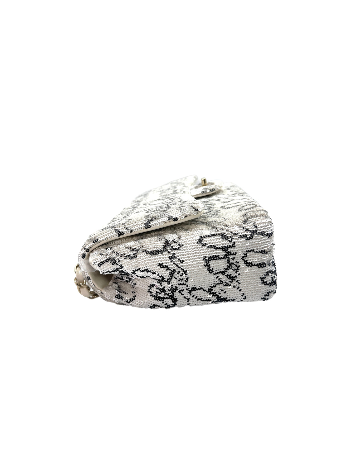 Chanel White Sequin Logo Medium Size Flap Bag With Chip(G5***85) CC1214