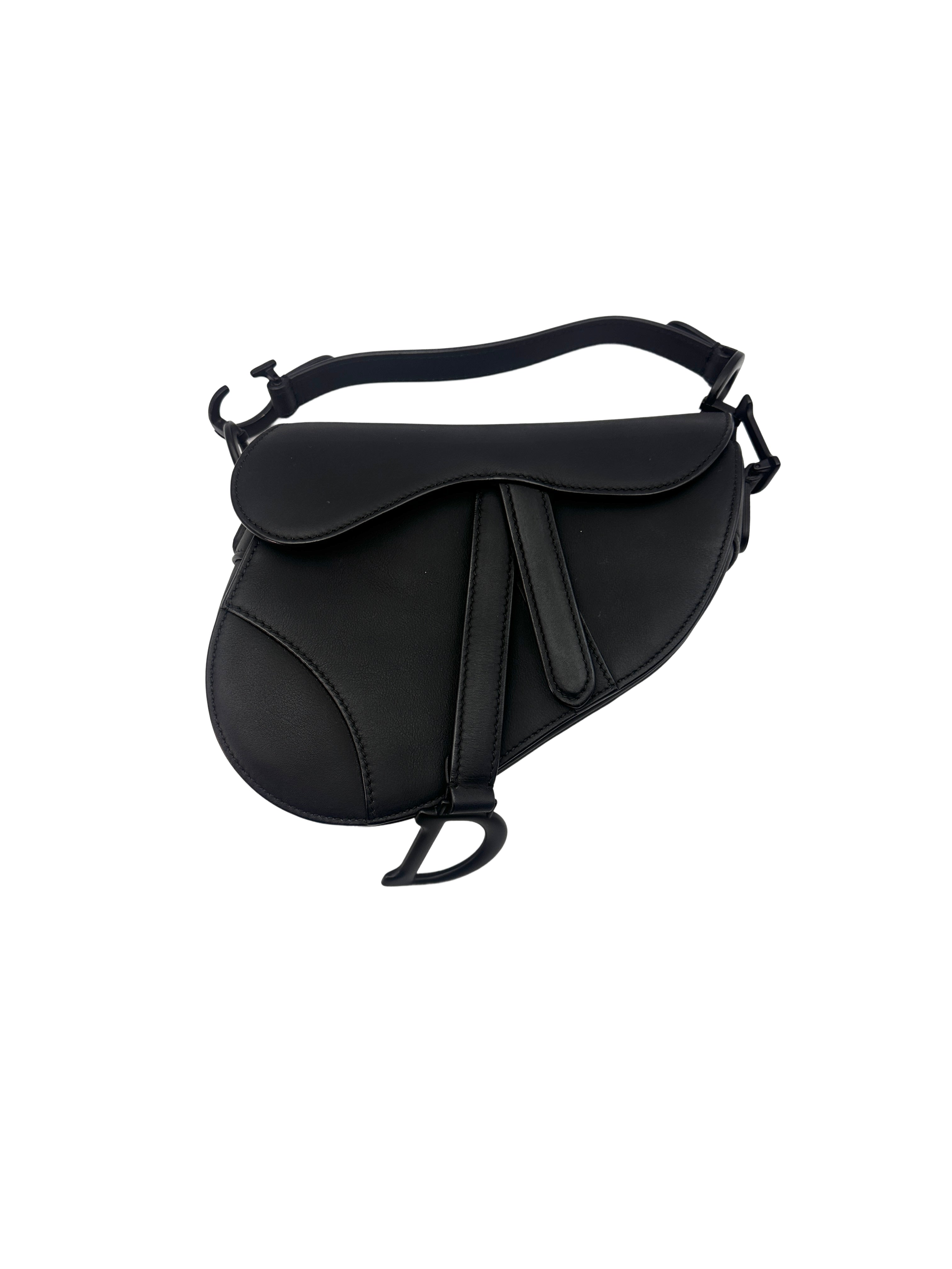 Christian Dior Ultra Matte Saddle Black Leather Small Size Handle Bag DR438