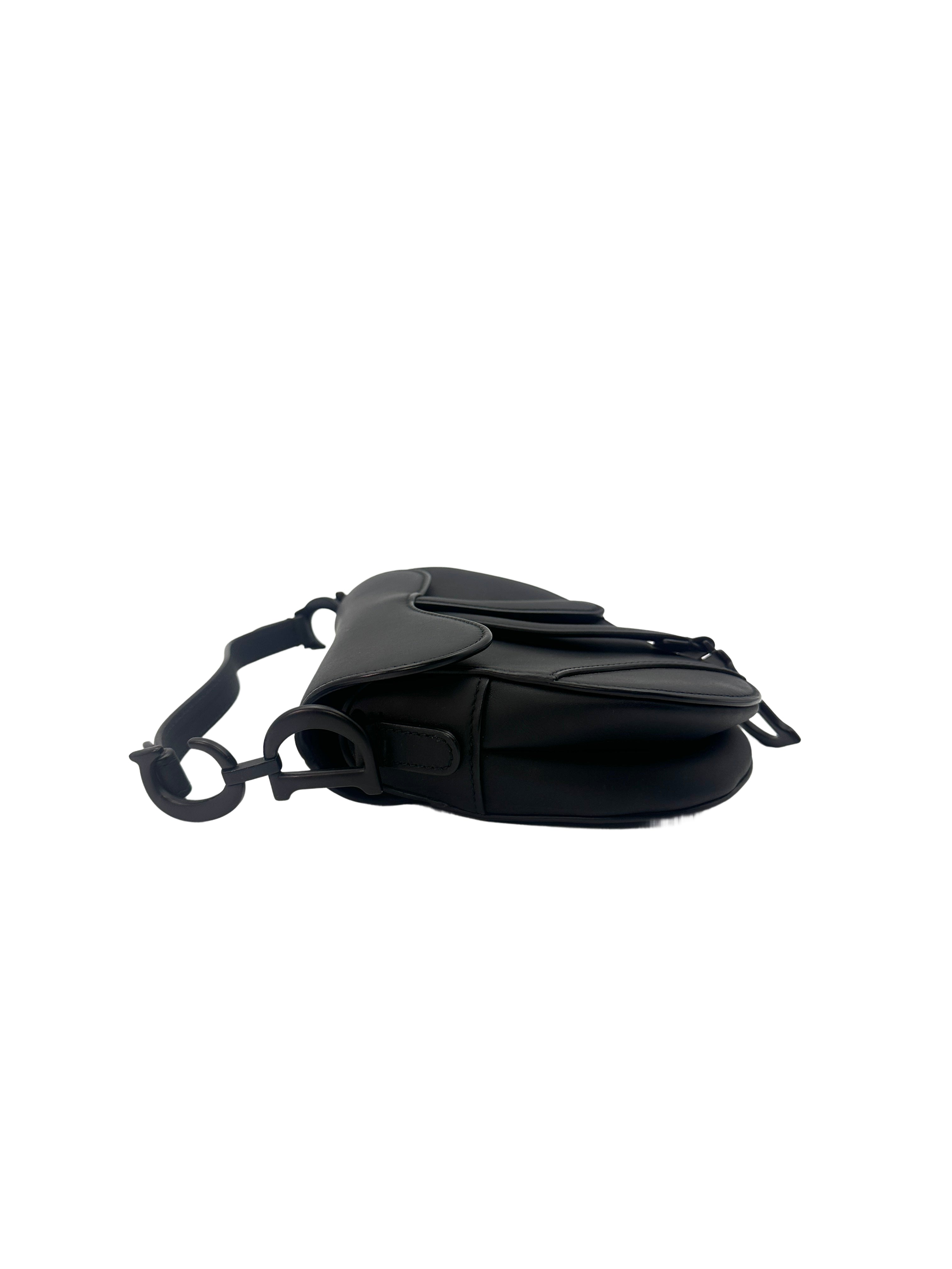 Christian Dior Ultra Matte Saddle Black Leather Small Size Handle Bag DR438