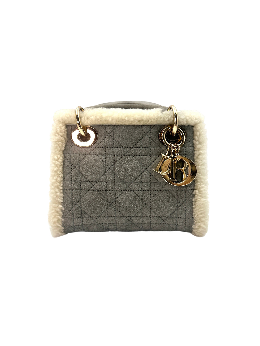 Christian Dior Lady Dior Grey Cannage And Suede Handle Bag with Charms DR400