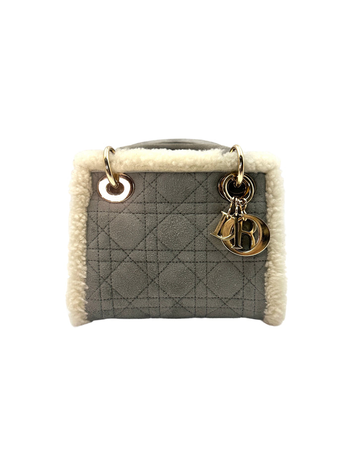 Christian Dior Lady Dior Grey Cannage And Suede Handle Bag with Charms DR400