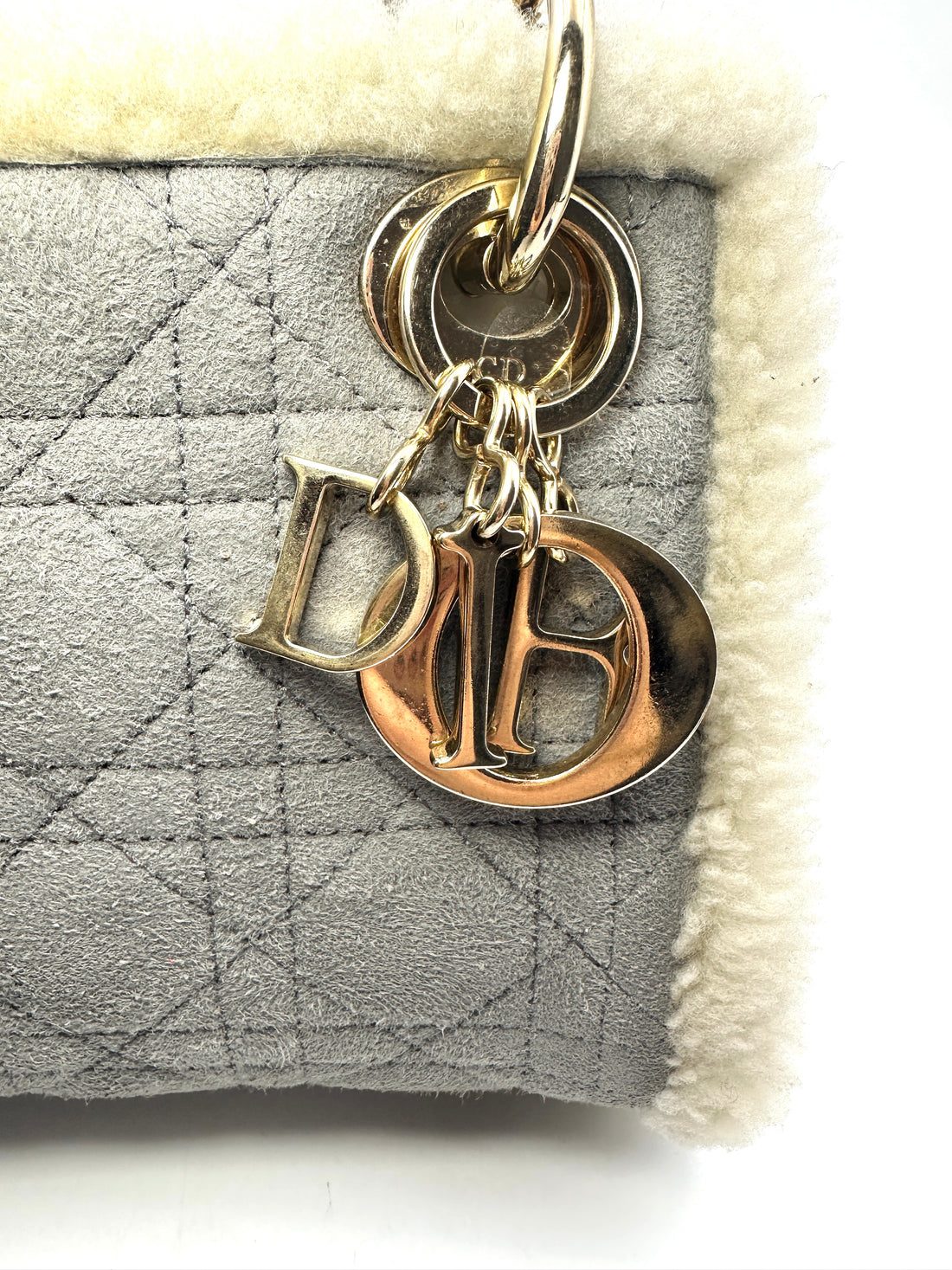 Christian Dior Lady Dior Grey Cannage And Suede Handle Bag with Charms DR400