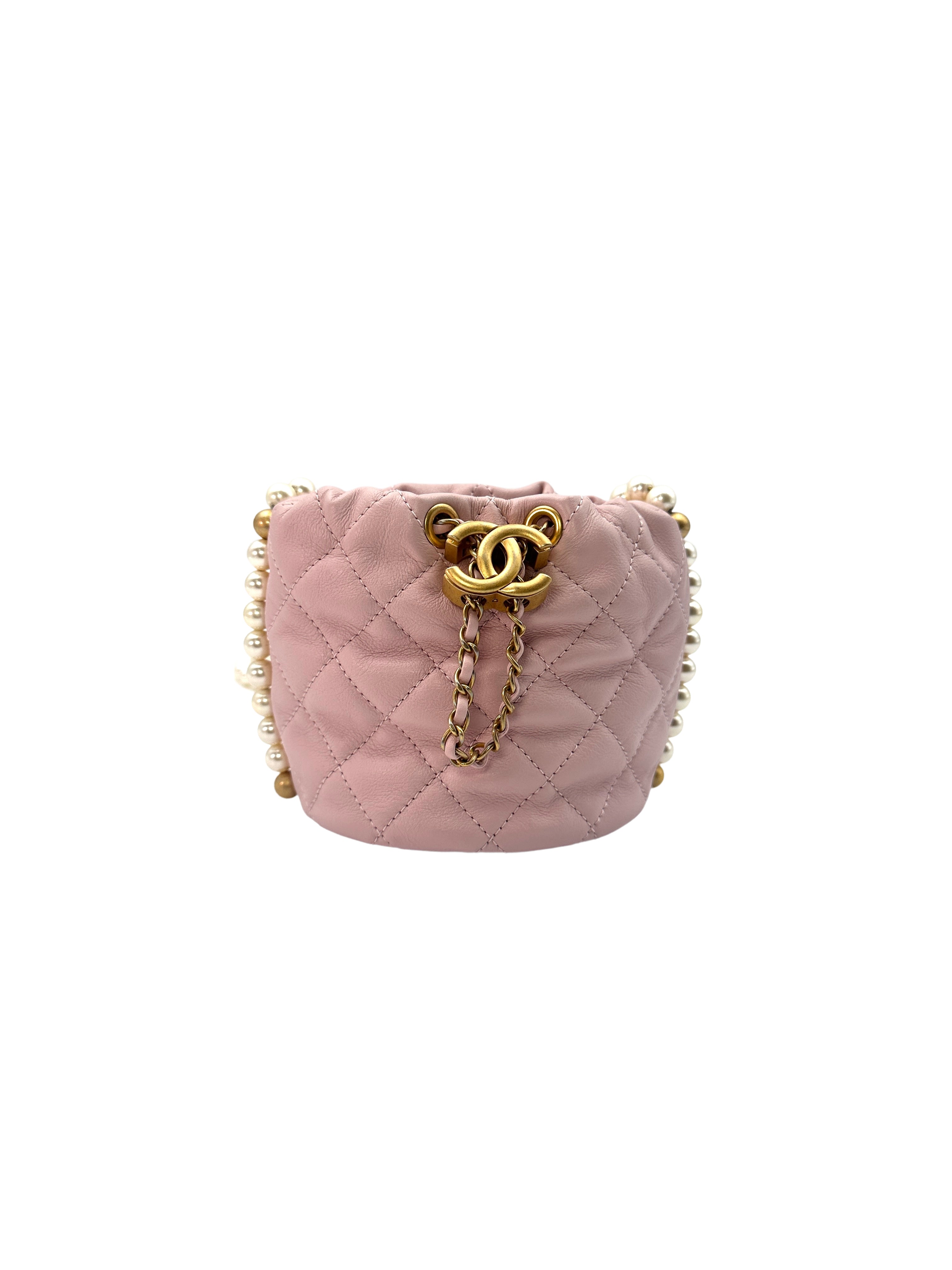 Chanel About Pearls Pink Leather Mini Drawstring Bucket Bag(31***03) CC1222