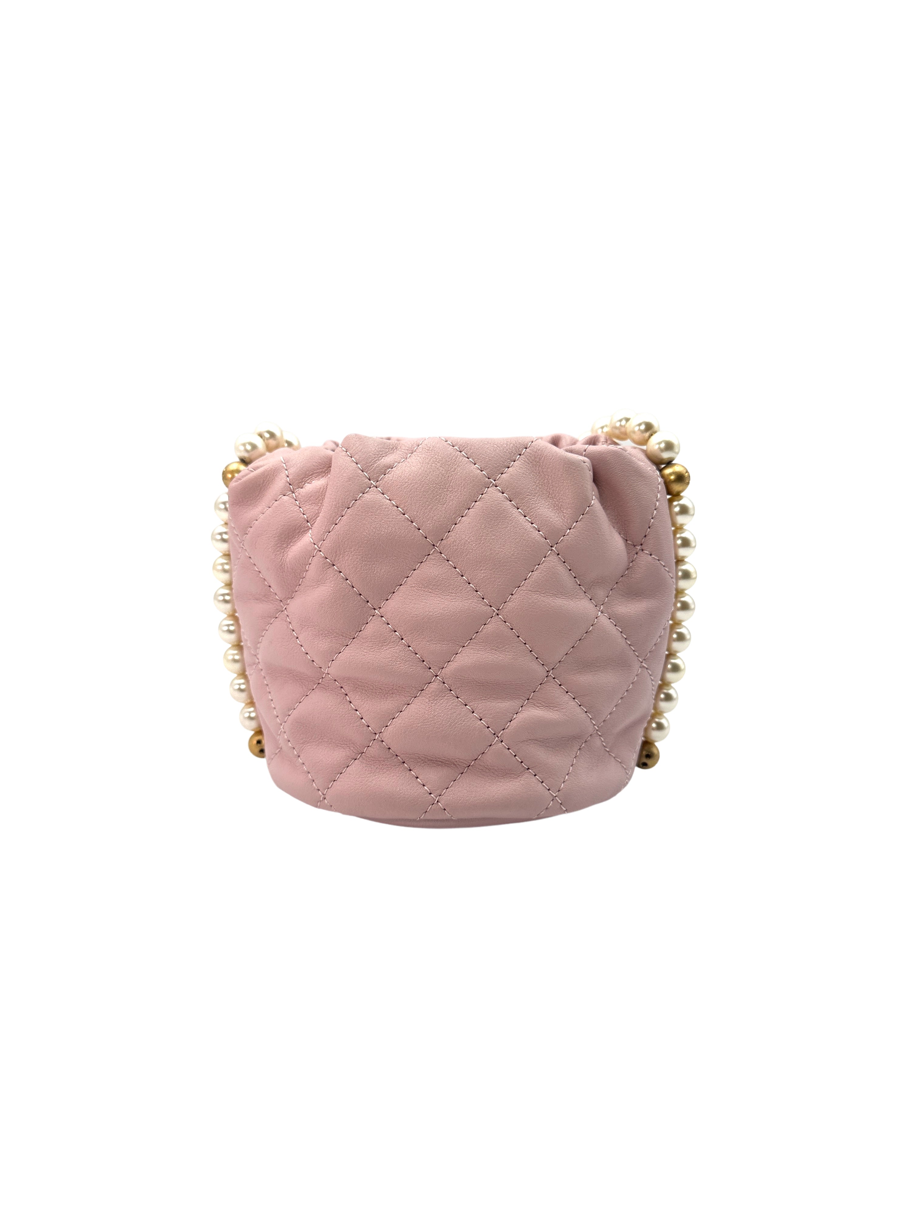Chanel About Pearls Pink Leather Mini Drawstring Bucket Bag(31***03) CC1222