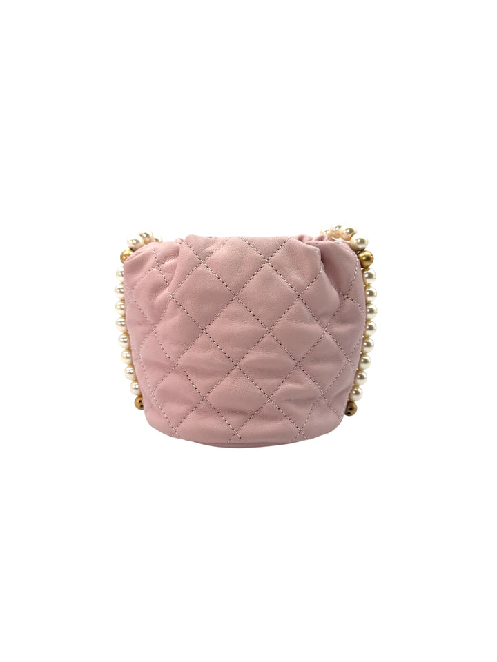 Chanel About Pearls Pink Leather Mini Drawstring Bucket Bag(31***03) CC1222