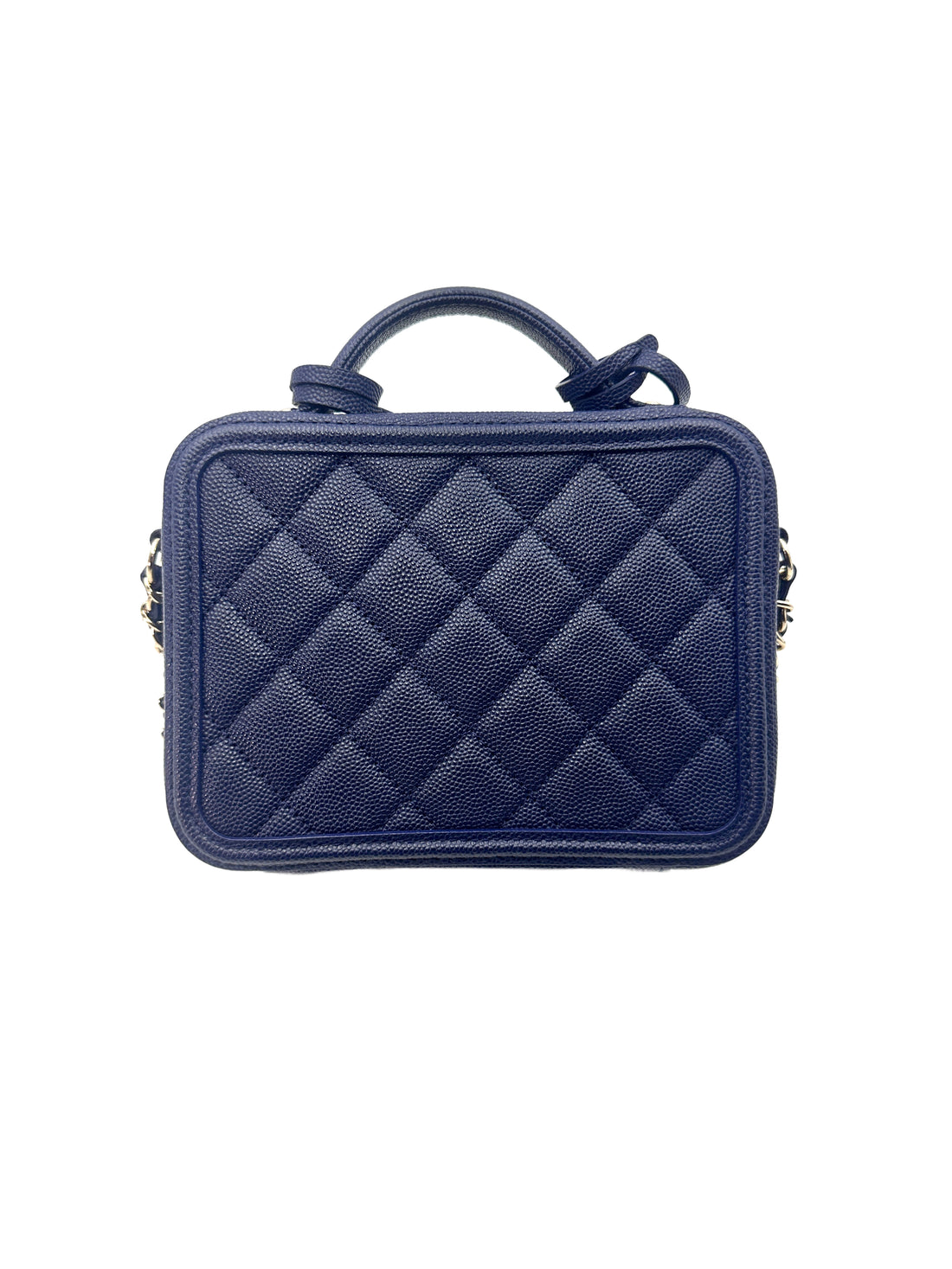 Chanel CC Filigree Navy Blue Caviar Quilted Leather Small Size Vanity Case(29***82) CC1221