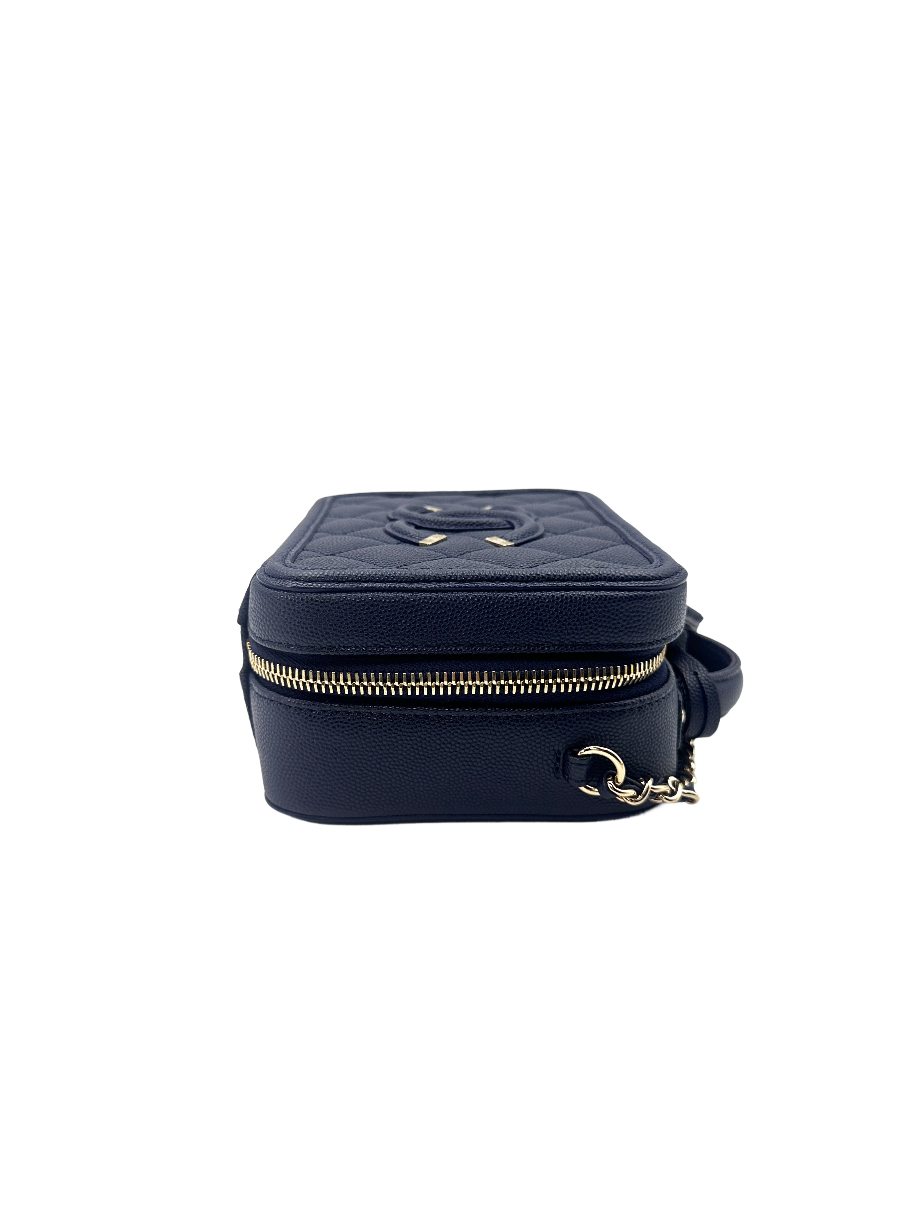 Chanel CC Filigree Navy Blue Caviar Quilted Leather Small Size Vanity Case(29***82) CC1221