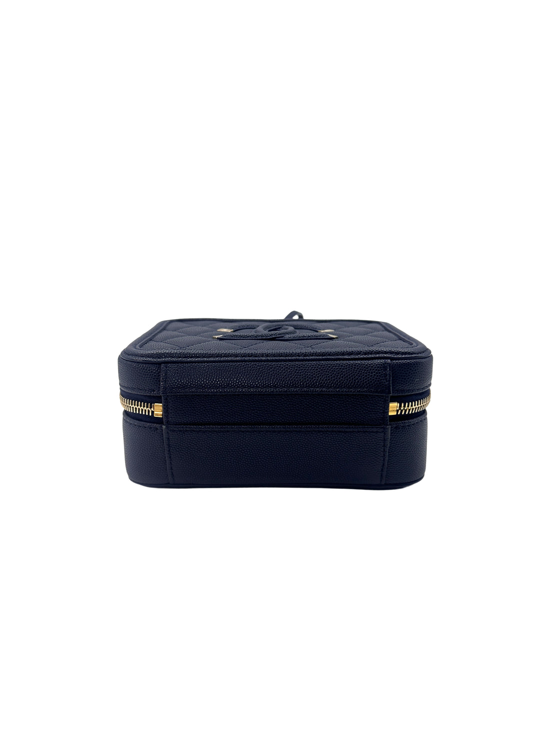 Chanel CC Filigree Navy Blue Caviar Quilted Leather Small Size Vanity Case(29***82) CC1221