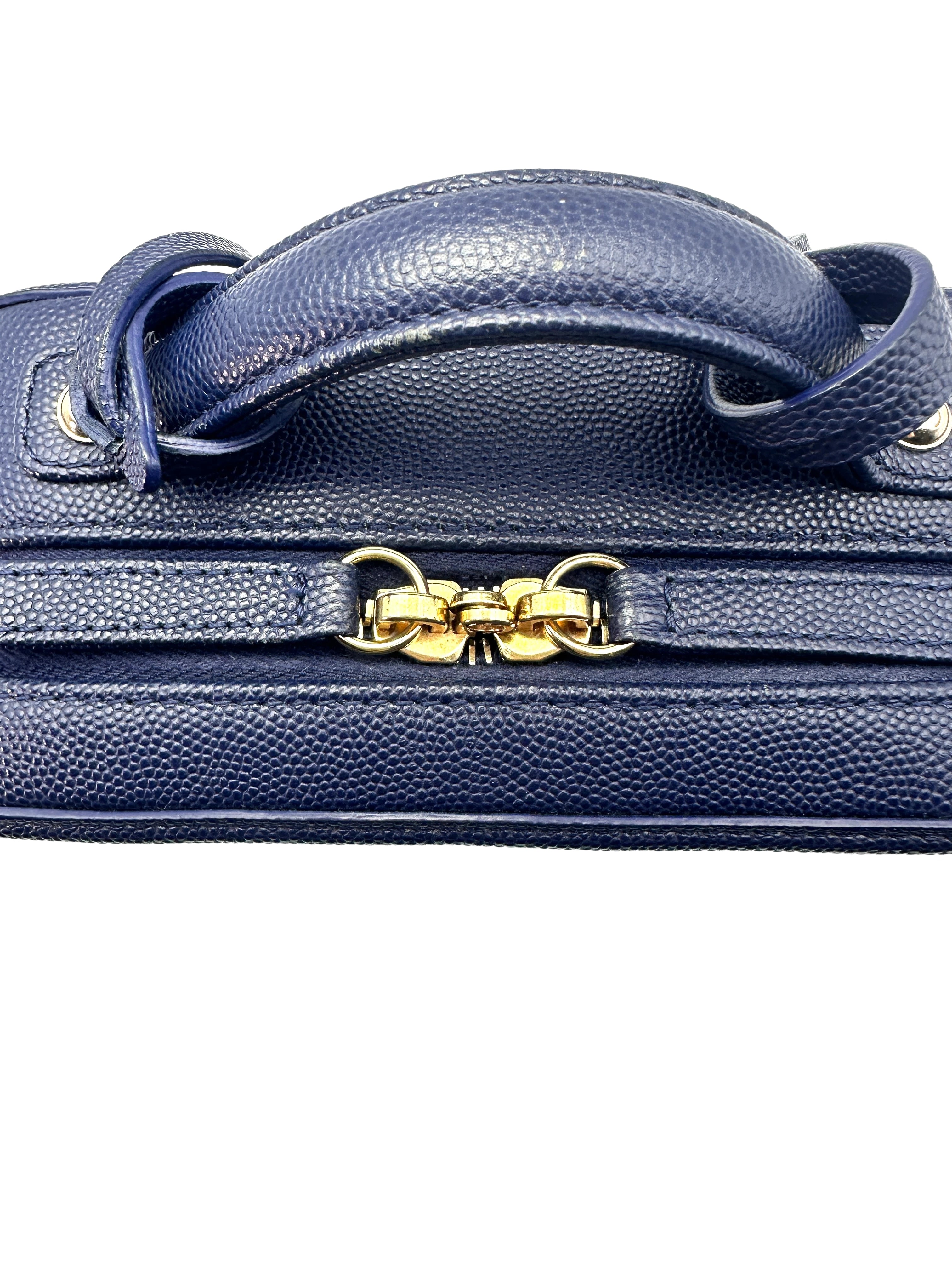 Chanel CC Filigree Navy Blue Caviar Quilted Leather Small Size Vanity Case(29***82) CC1221