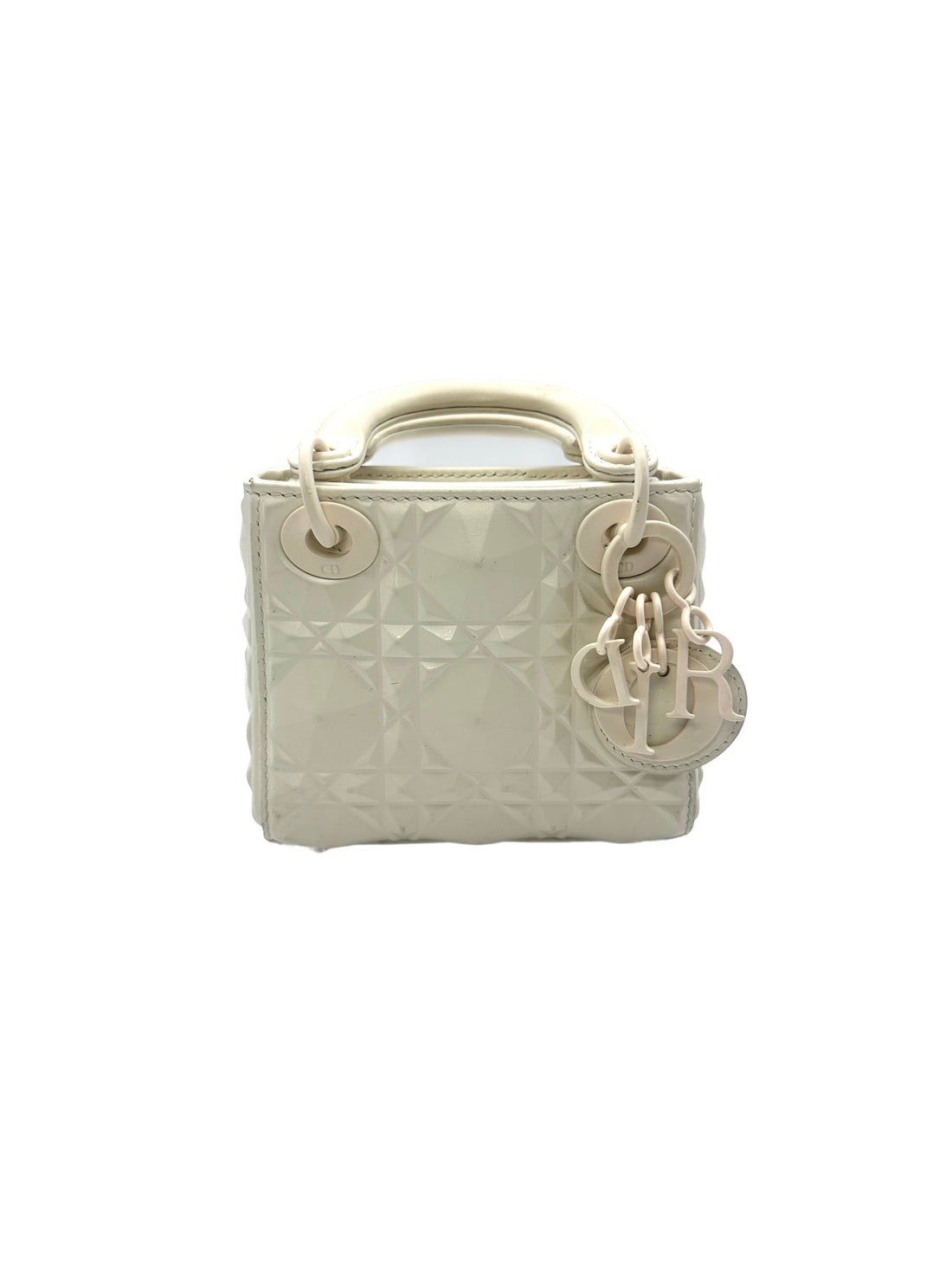 Christian Dior Lady Dior White Diamond Cannage Mini Handle Bag With Charms DR439