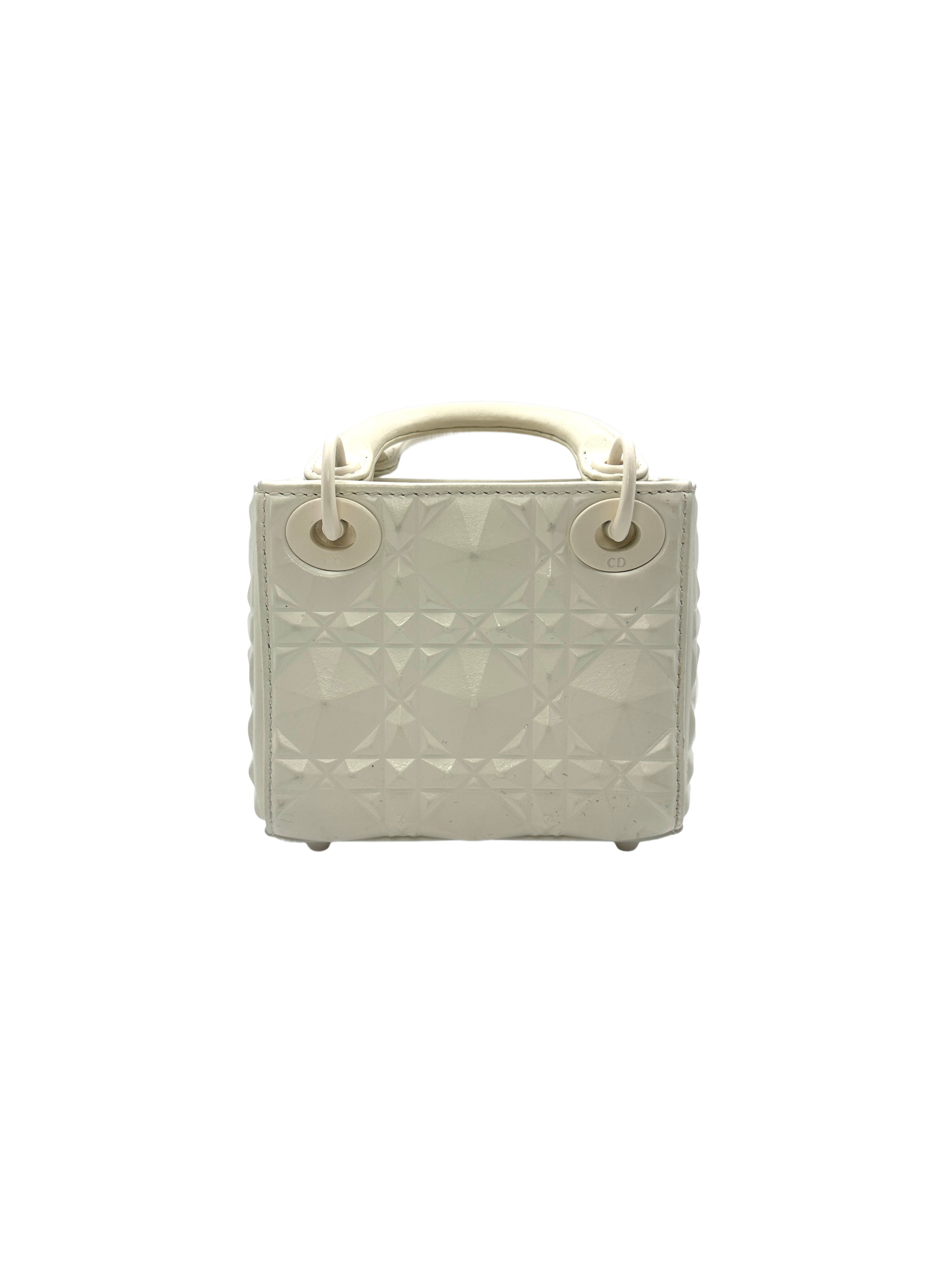 Christian Dior Lady Dior White Diamond Cannage Mini Handle Bag With Charms DR439
