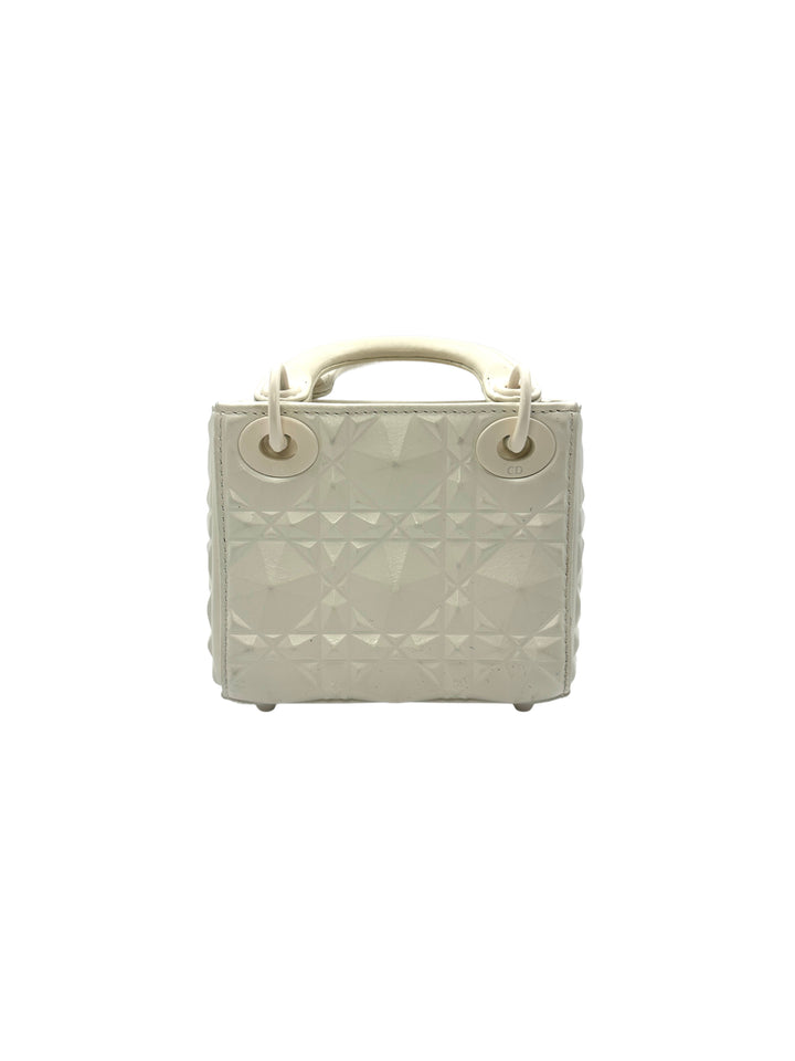 Christian Dior Lady Dior White Diamond Cannage Mini Handle Bag With Charms DR439