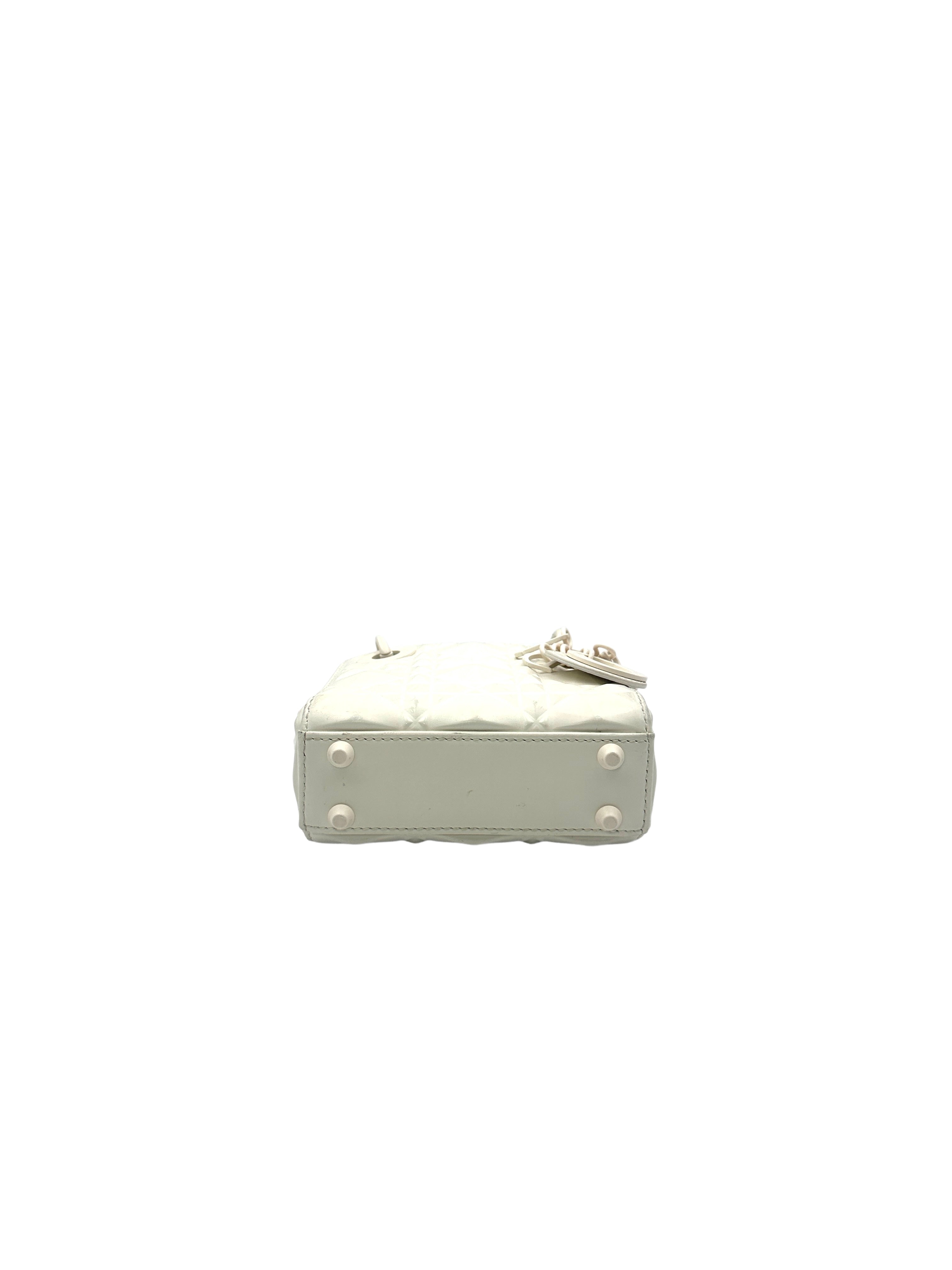 Christian Dior Lady Dior White Diamond Cannage Mini Handle Bag With Charms DR439