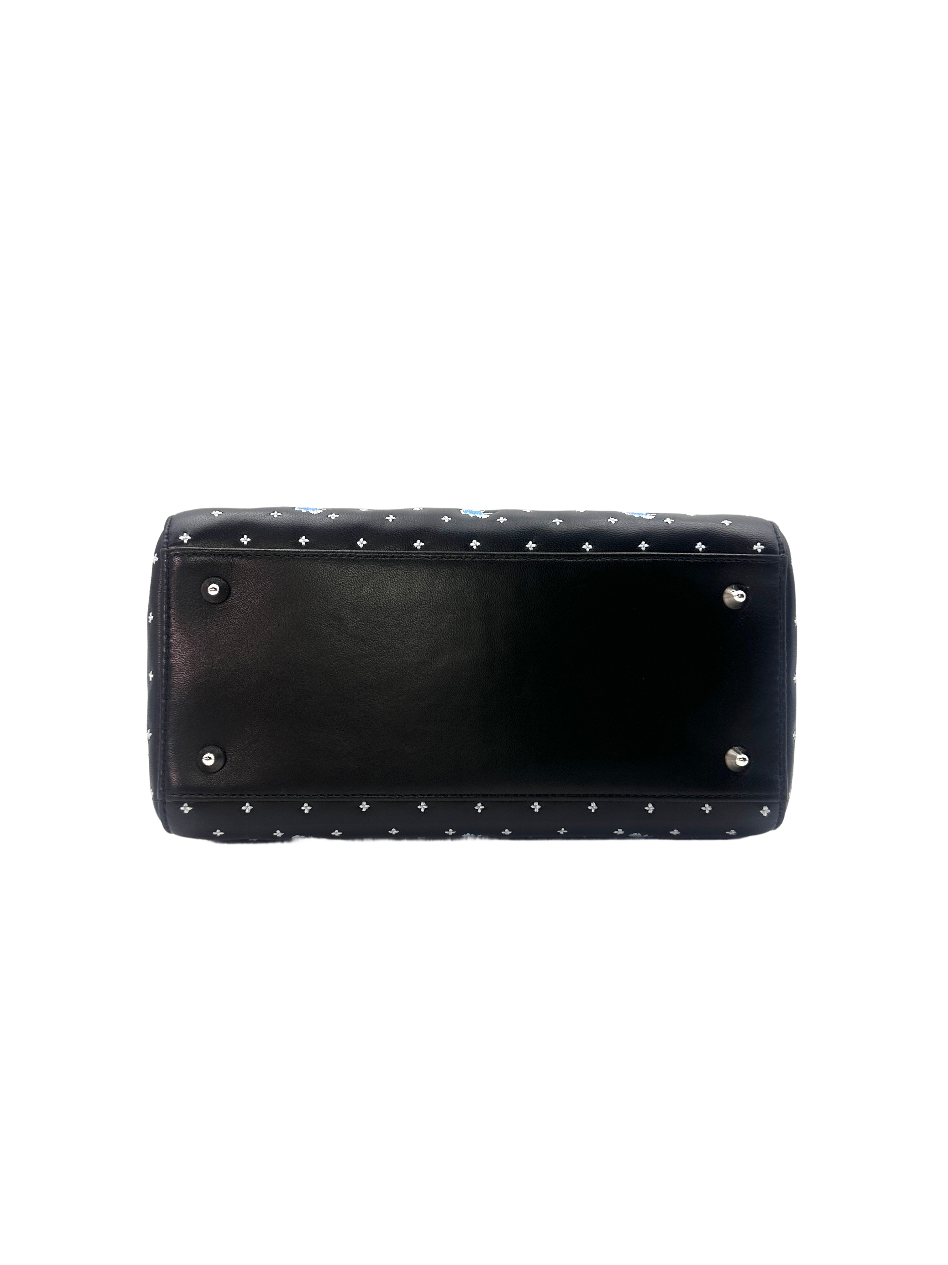 Christian Dior Lady Dior Black Embroidered Cannage Handle Bag with Charms DR440