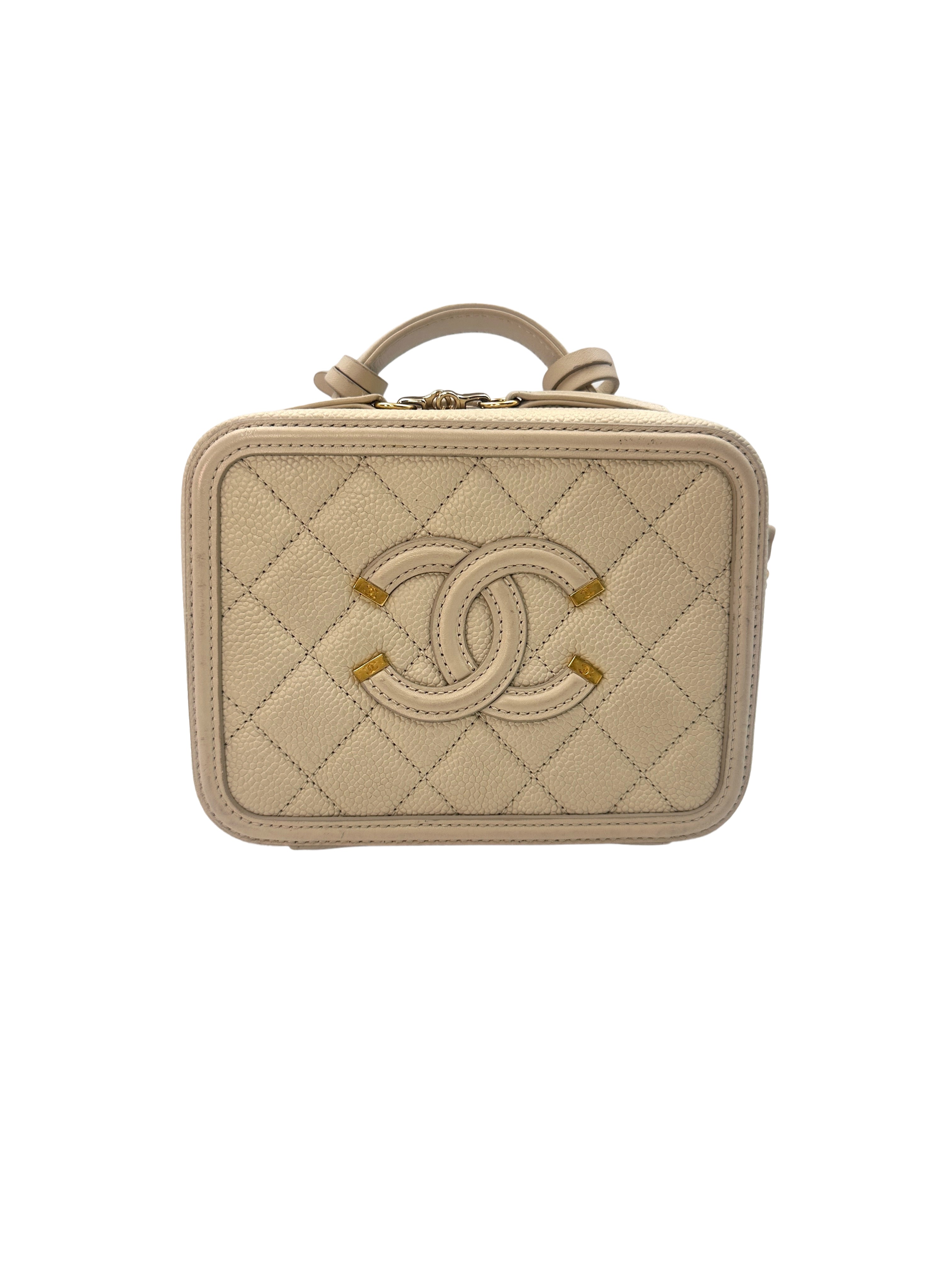 Chanel CC Filigree White Quilted Caviar Leather Vanity Case(22***84) CC1229
