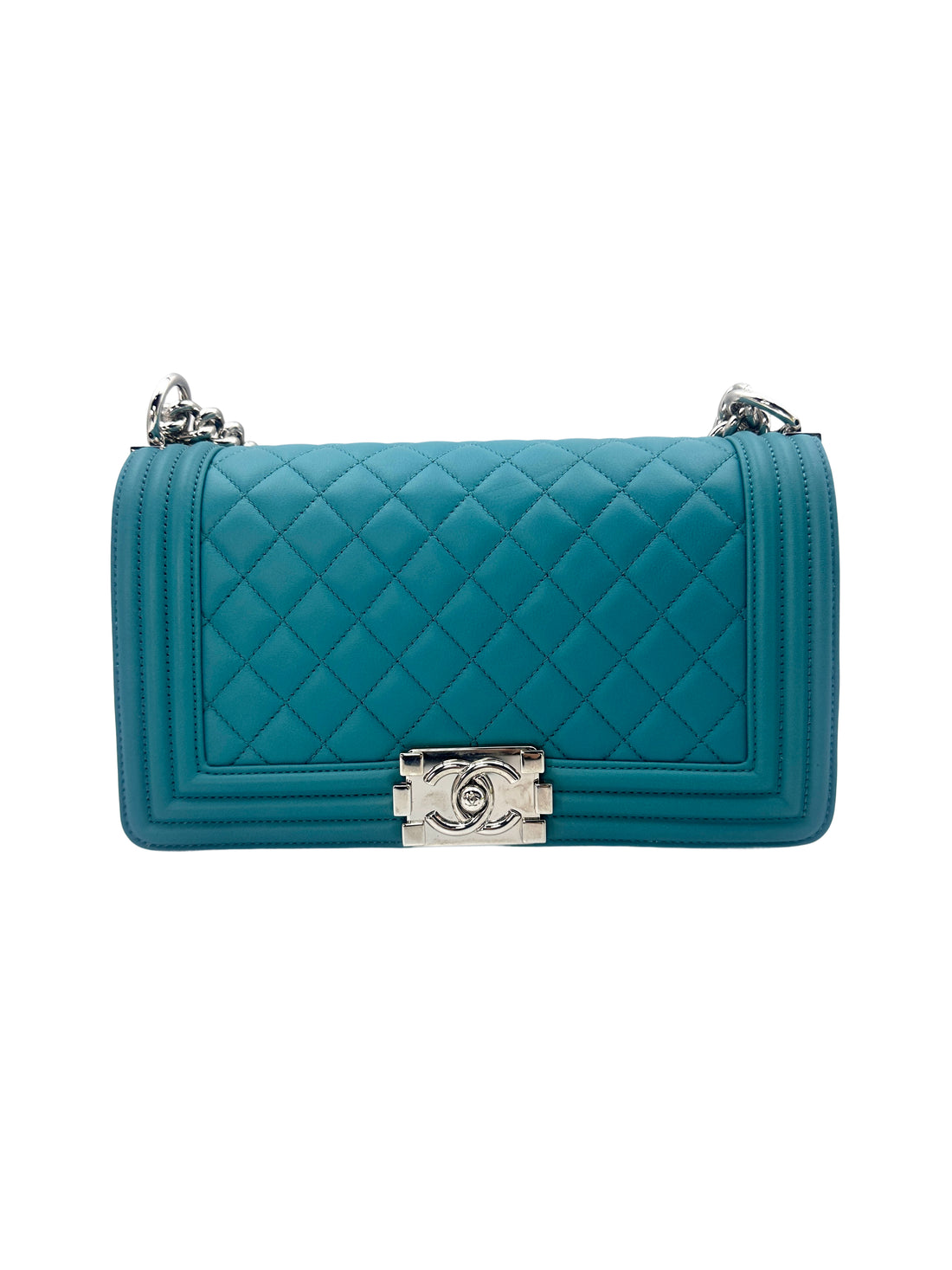 Chanel LeBoy Turquoise Blue Quilted Caviar Crossbody Bag with Silver Buckle(20***87) CC1230