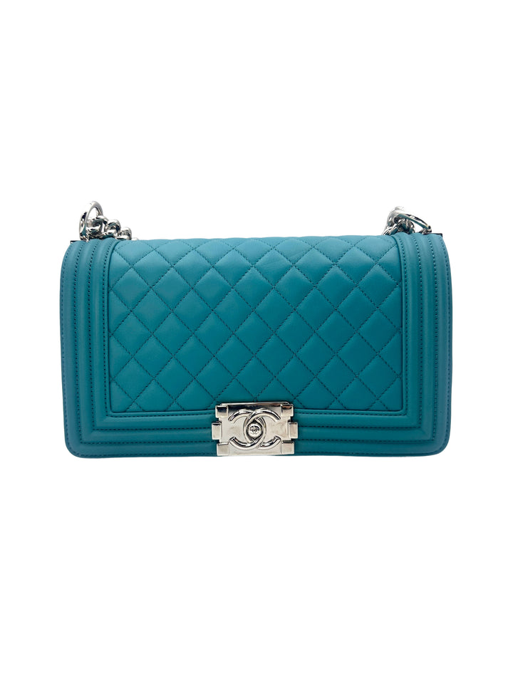 Chanel LeBoy Turquoise Blue Quilted Caviar Crossbody Bag with Silver Buckle(20***87) CC1230