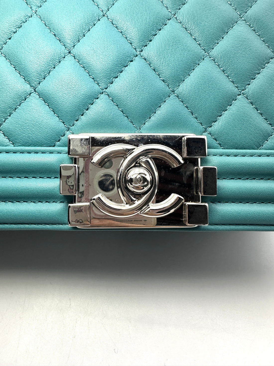 Chanel LeBoy Turquoise Blue Quilted Caviar Crossbody Bag with Silver Buckle(20***87) CC1230