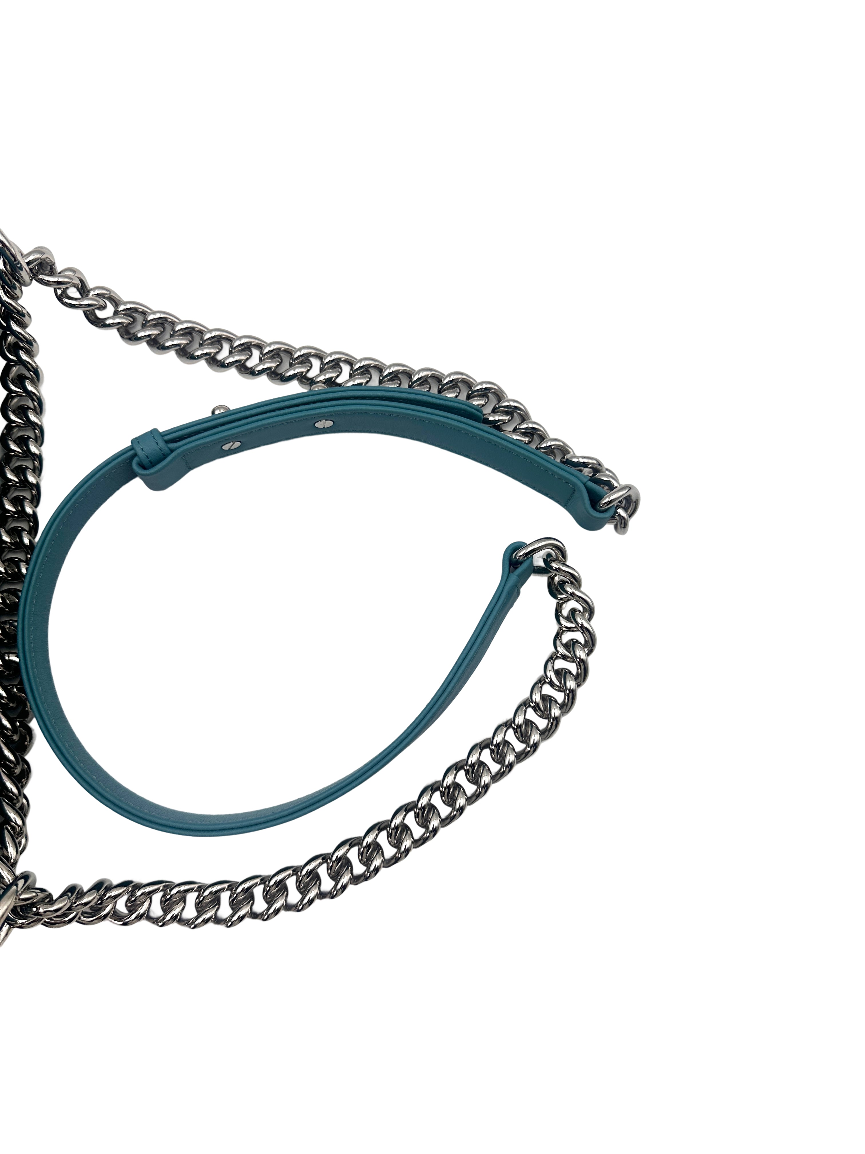 Chanel LeBoy Turquoise Blue Quilted Caviar Crossbody Bag with Silver Buckle(20***87) CC1230