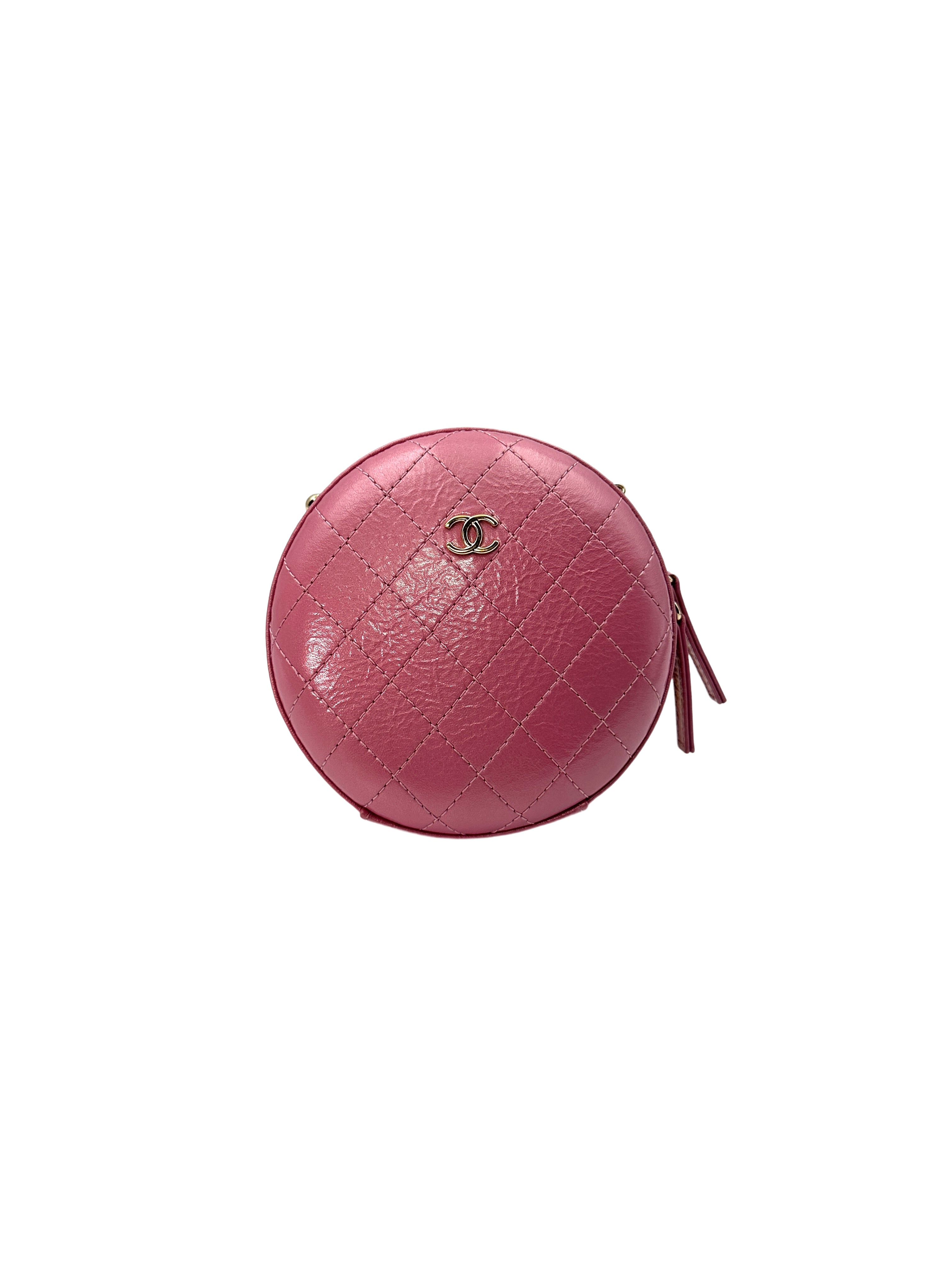 Chanel Pink Leather Round Chain Crossbody Bag(27***41) CC1234